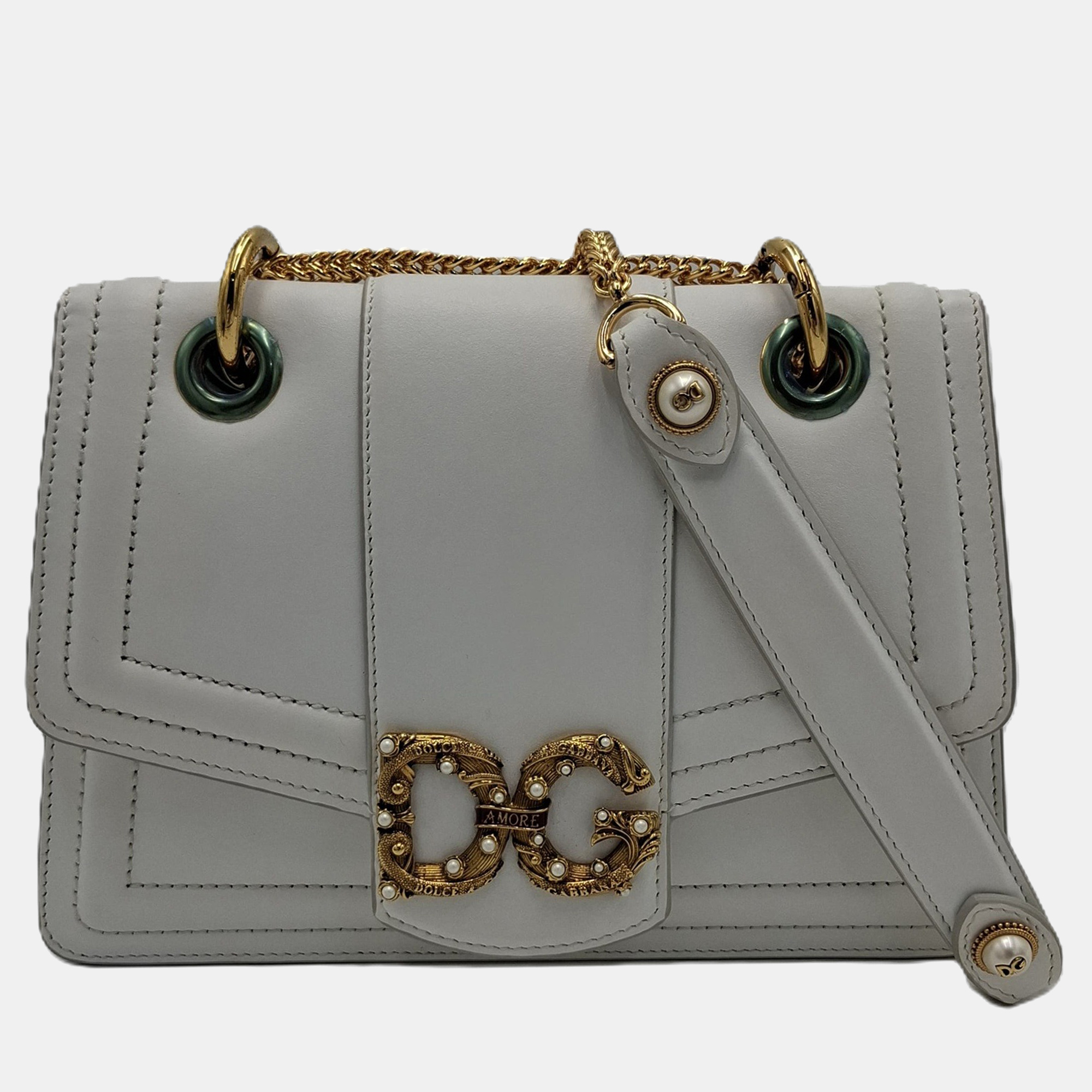 

Dolce & Gabbana White Amore Leather DG Amore Bag