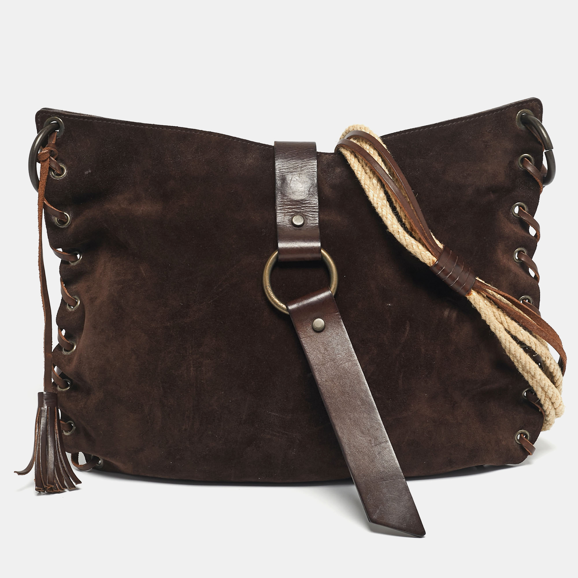 

Dolce & Gabbana Dark Brown Leather and Suede Whipstitch Hobo