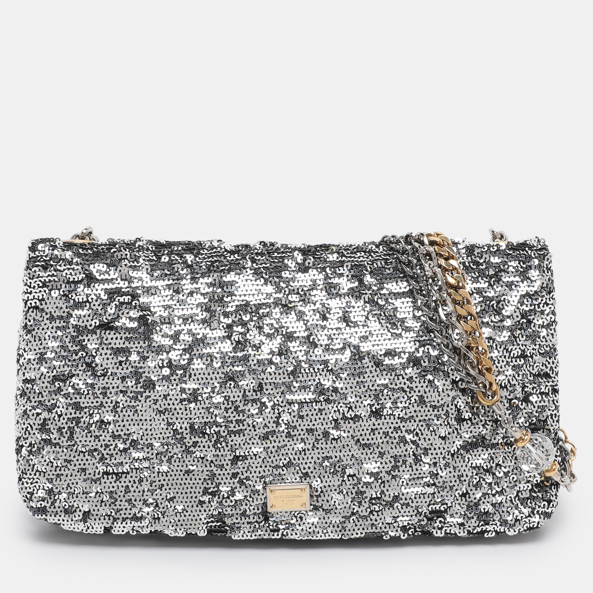 Pre-owned Dolce & Gabbana Silver Sequins Miss Charles Shoulder Bag