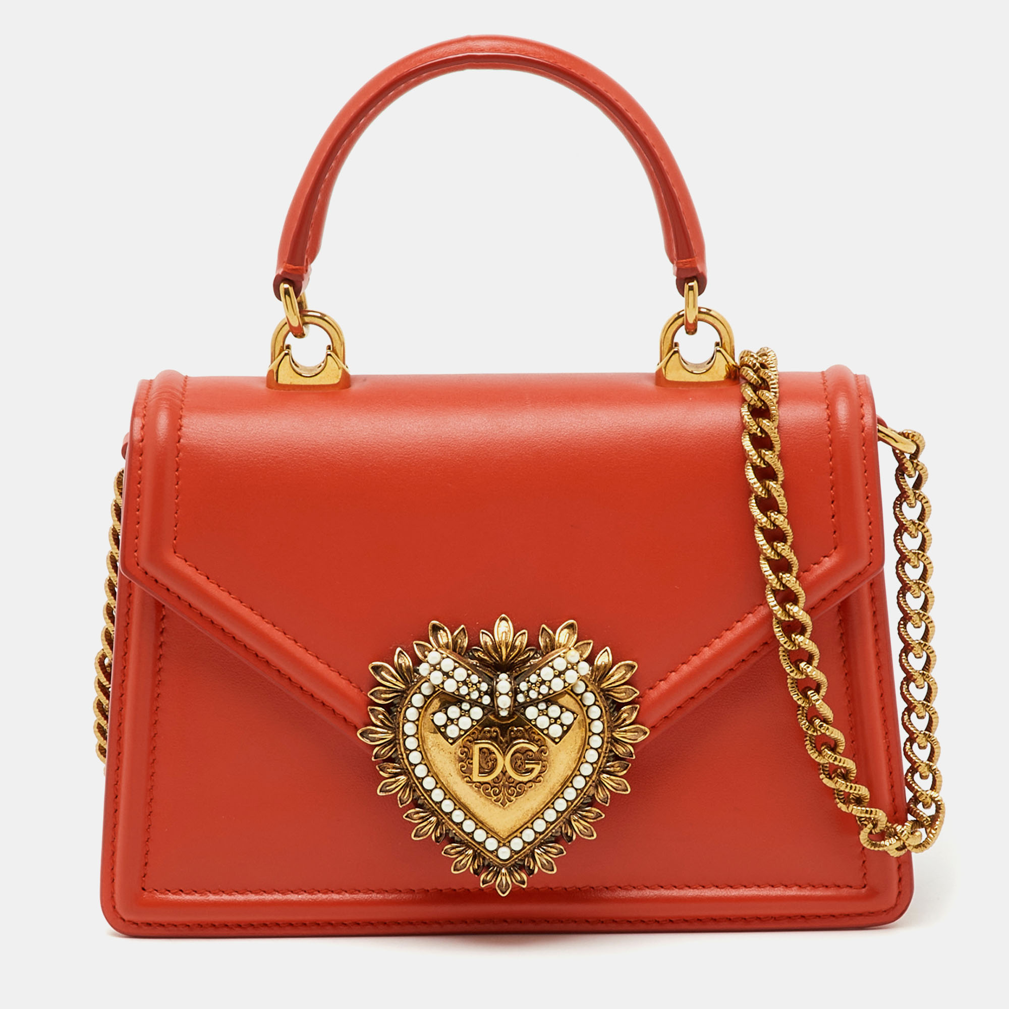 

Dolce & Gabbana Orange Devotion Small Embellished Leather Top Handle Bag
