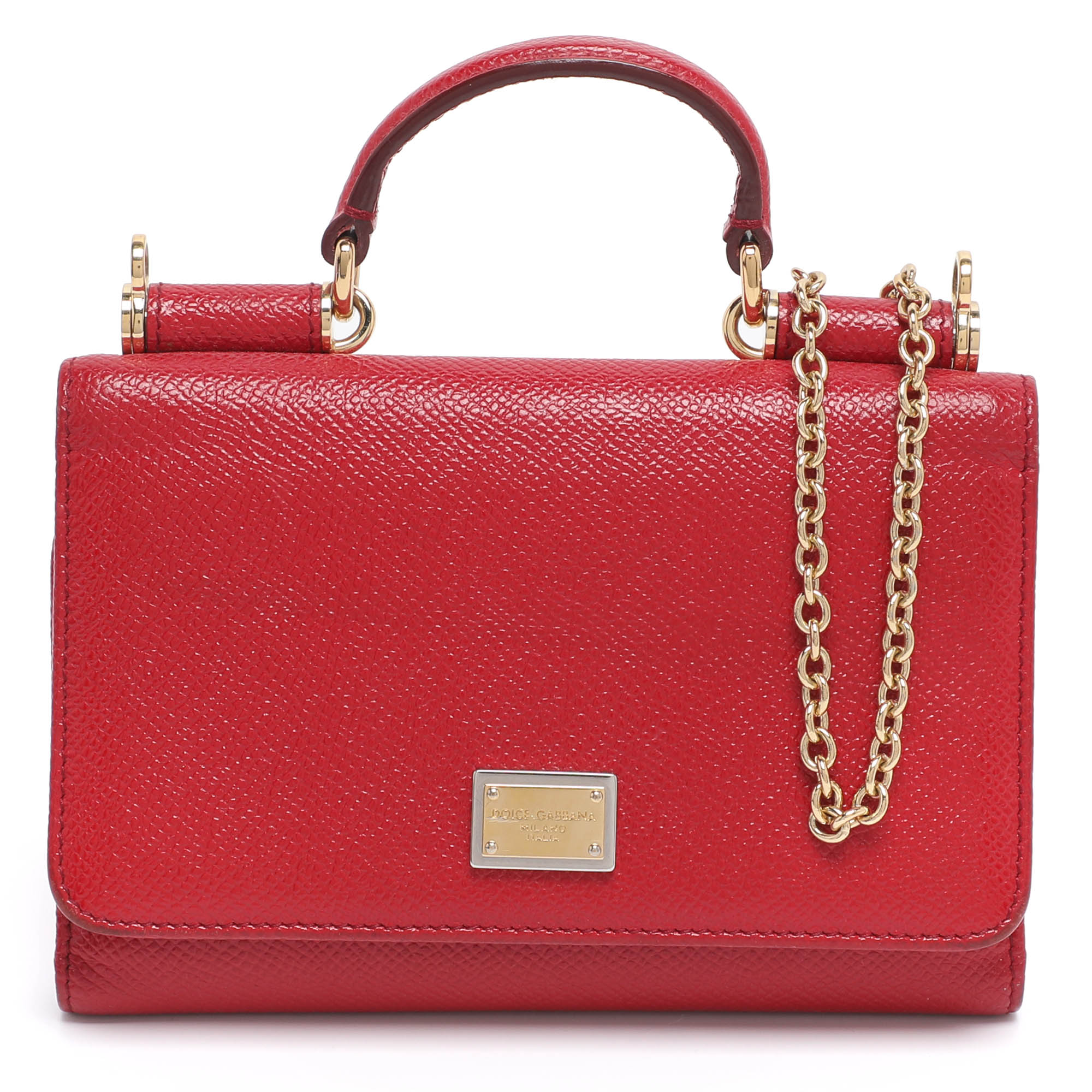 Pre-owned Dolce & Gabbana Red Leather Miss Sicily Von Wallet On Chain
