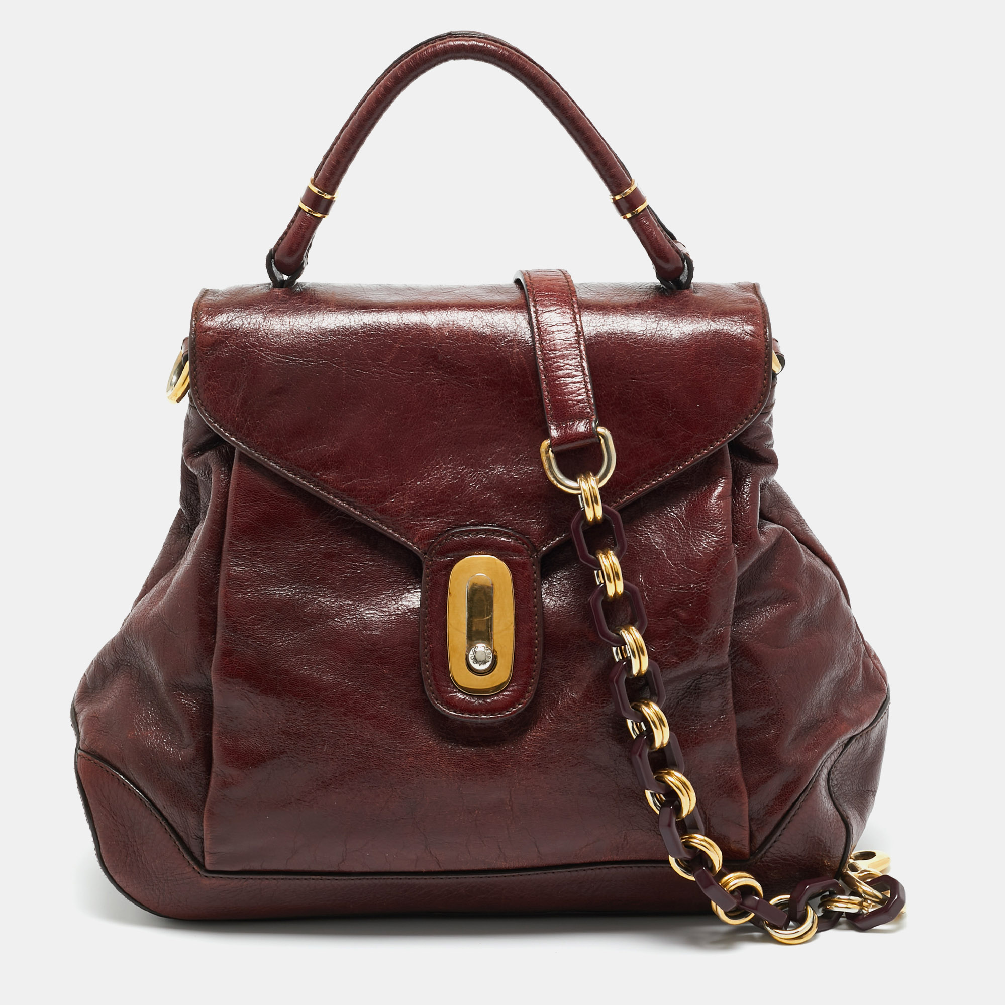 

Dolce & Gabbana Dark Brown Leather Miss Lantana Top Handle Bag