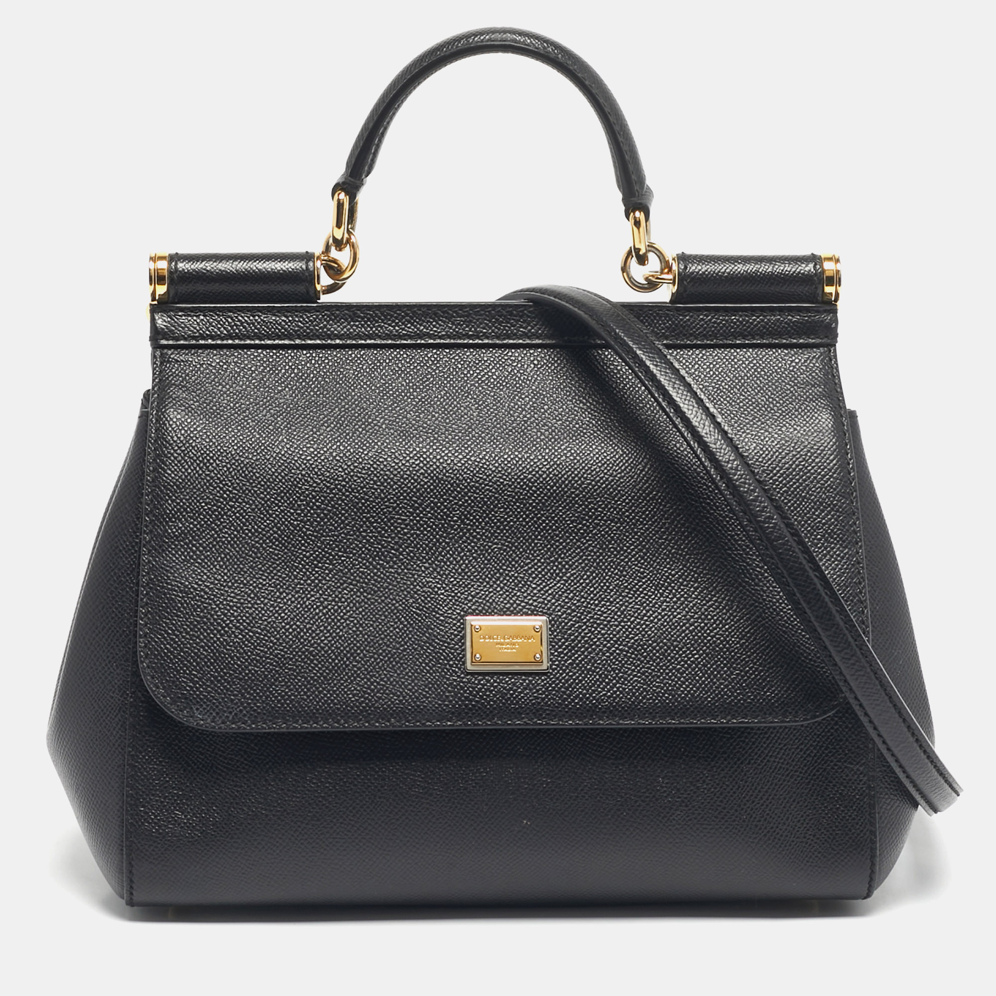 

Dolce & Gabbana Black Leather  Miss Sicily Top Handle Bag
