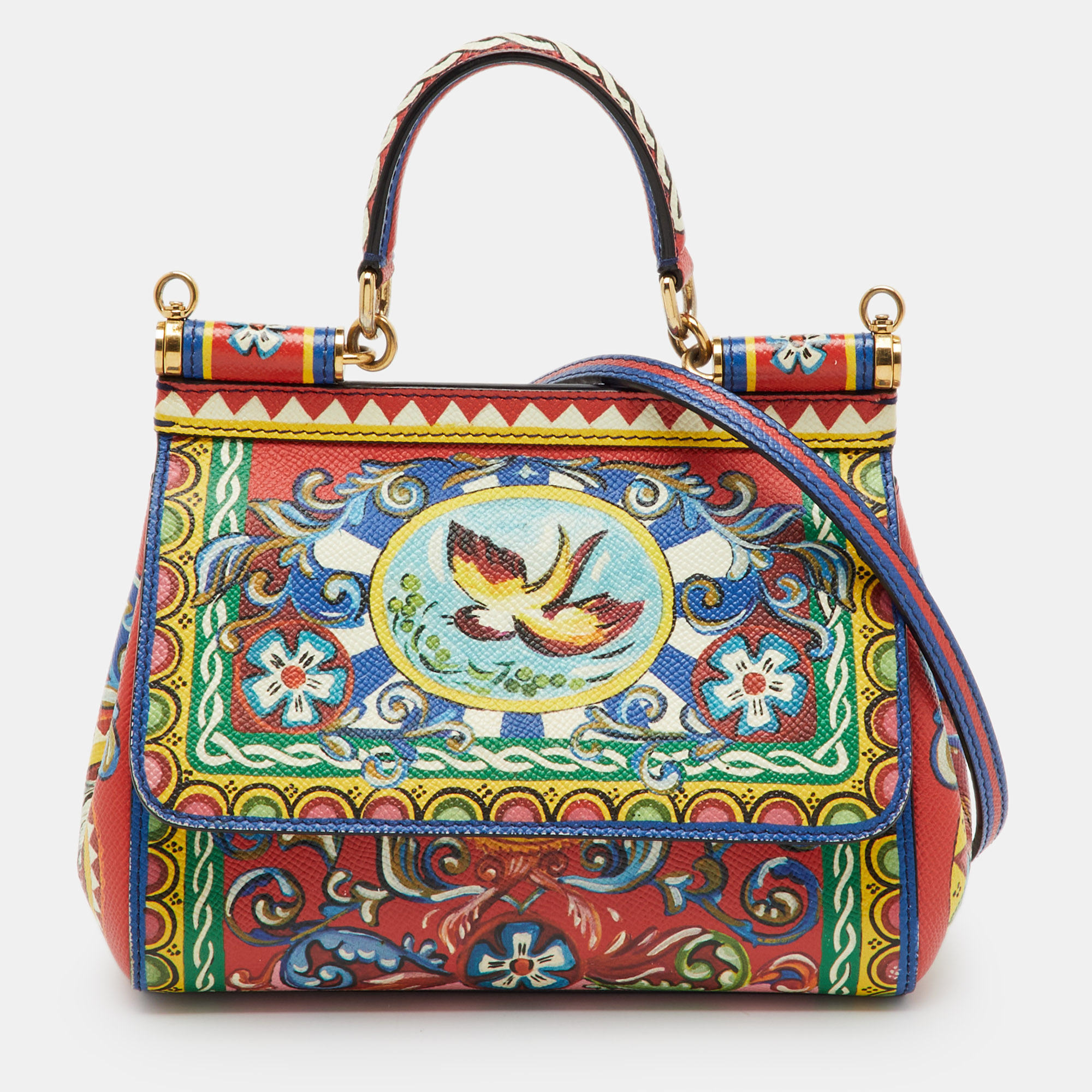 

Dolce & Gabbana Multicolor Teatro Dei Pupi Print Leather Small Miss Sicily Top Handle Bag