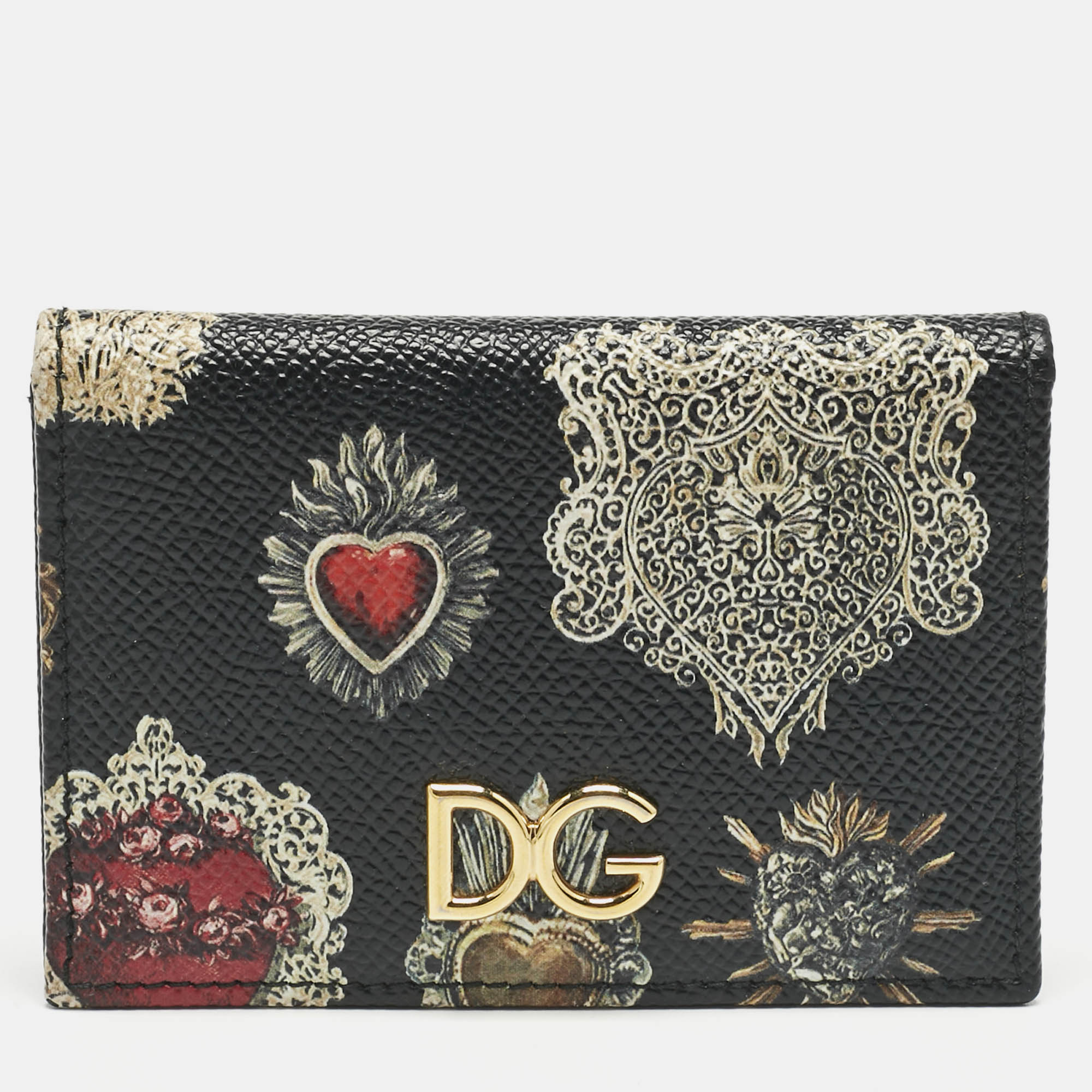 Pre-owned Dolce & Gabbana Multicolor Heart Print Leather Card Holder