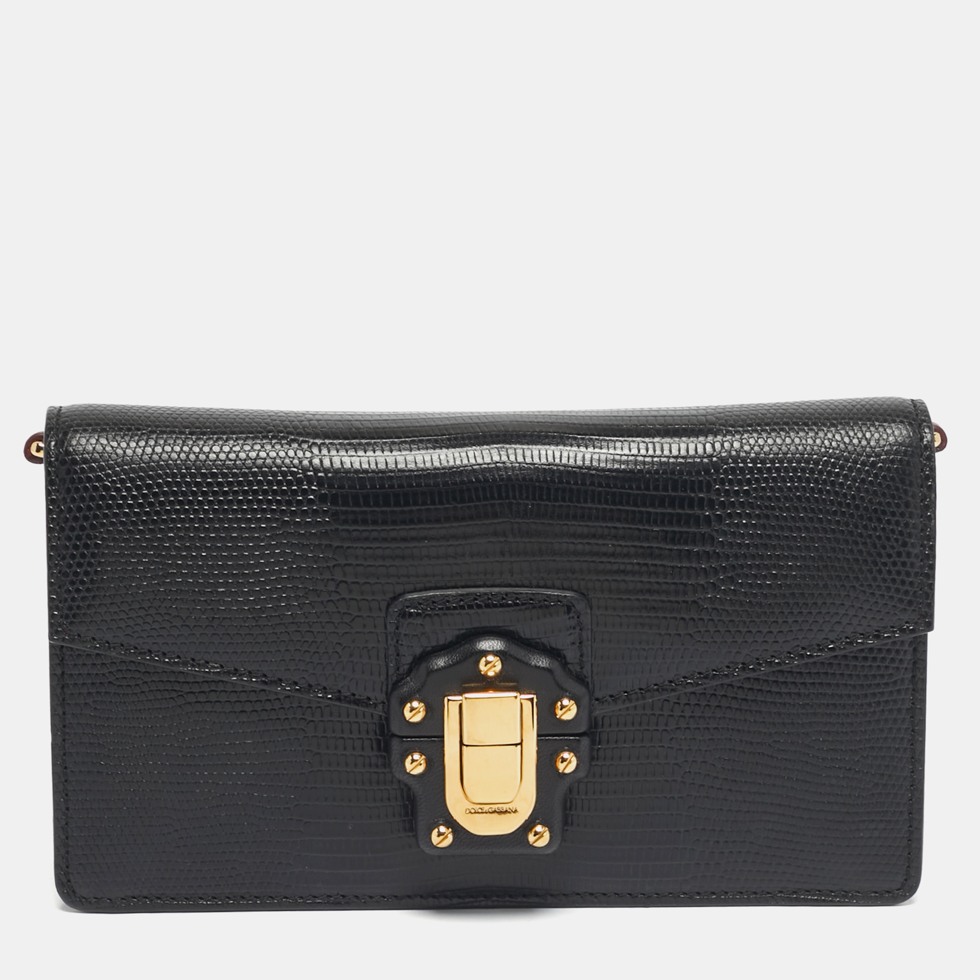 

Dolce & Gabbana Black Lizard Embossed Leather Lucia Wallet On Chain