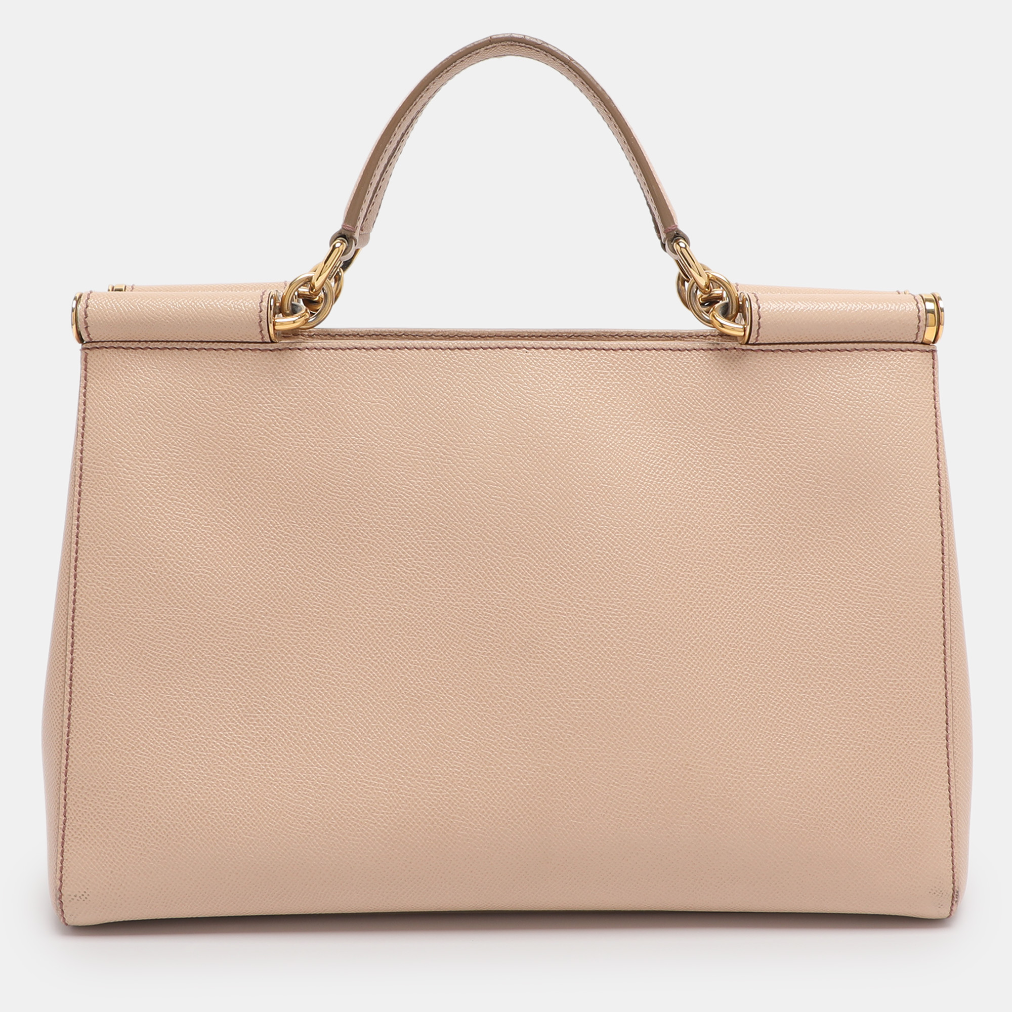 Pre-owned Dolce & Gabbana Beige Leather Miss Sicily Satchel In Sand