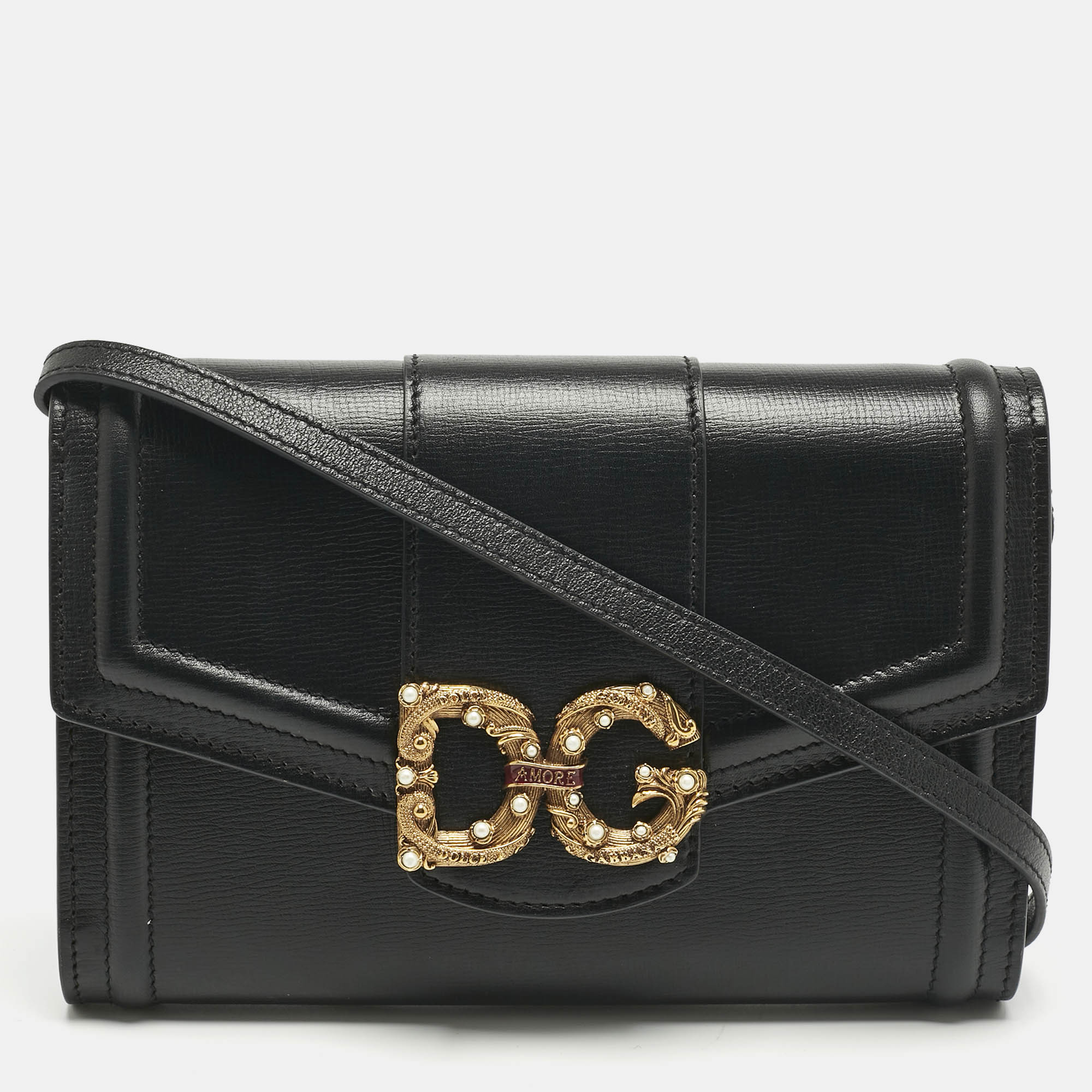 

Dolce & Gabbana Black Leather DG Amore Clutch Bag