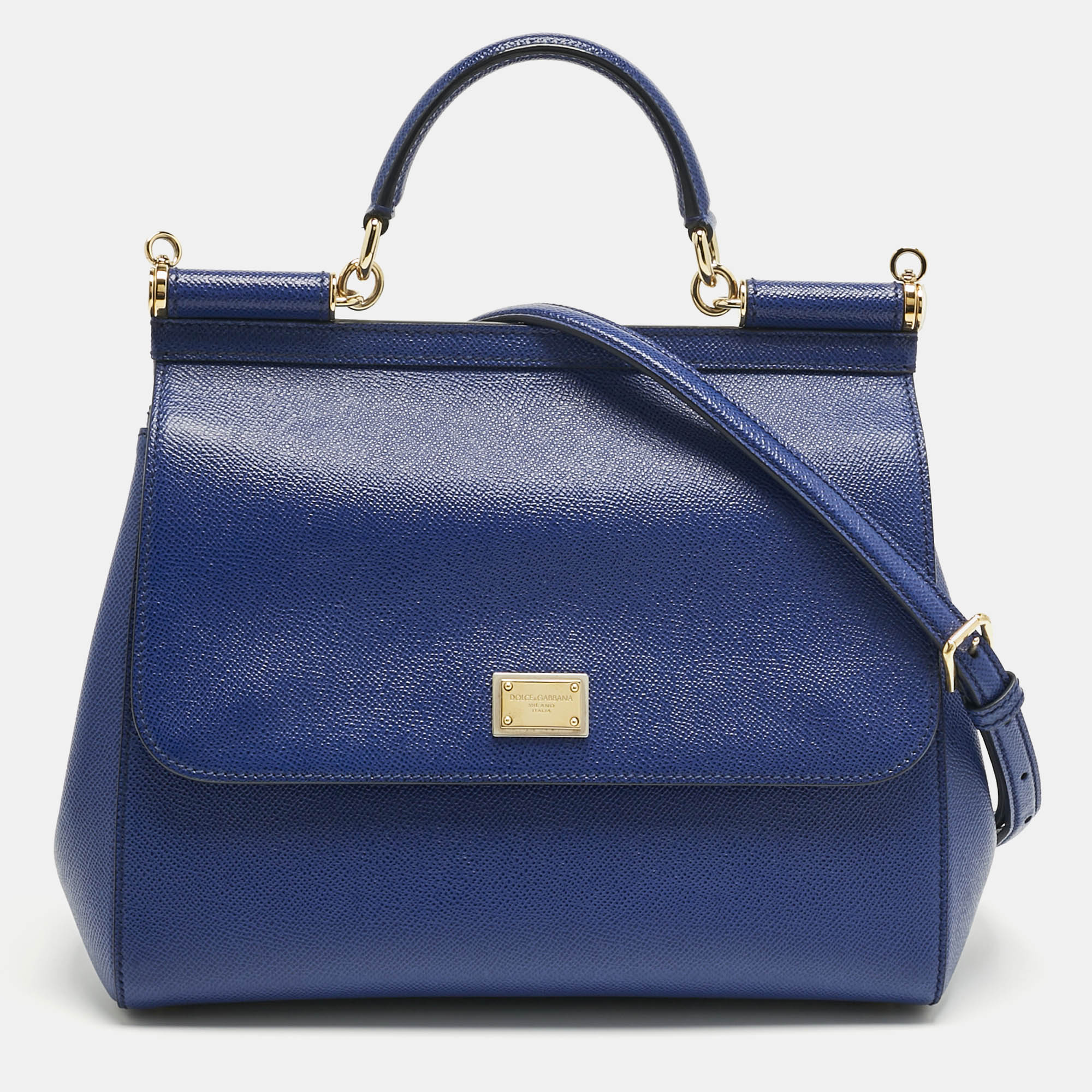 

Dolce & Gabbana Blue Leather Regular Miss Sicily Top Handle Bag