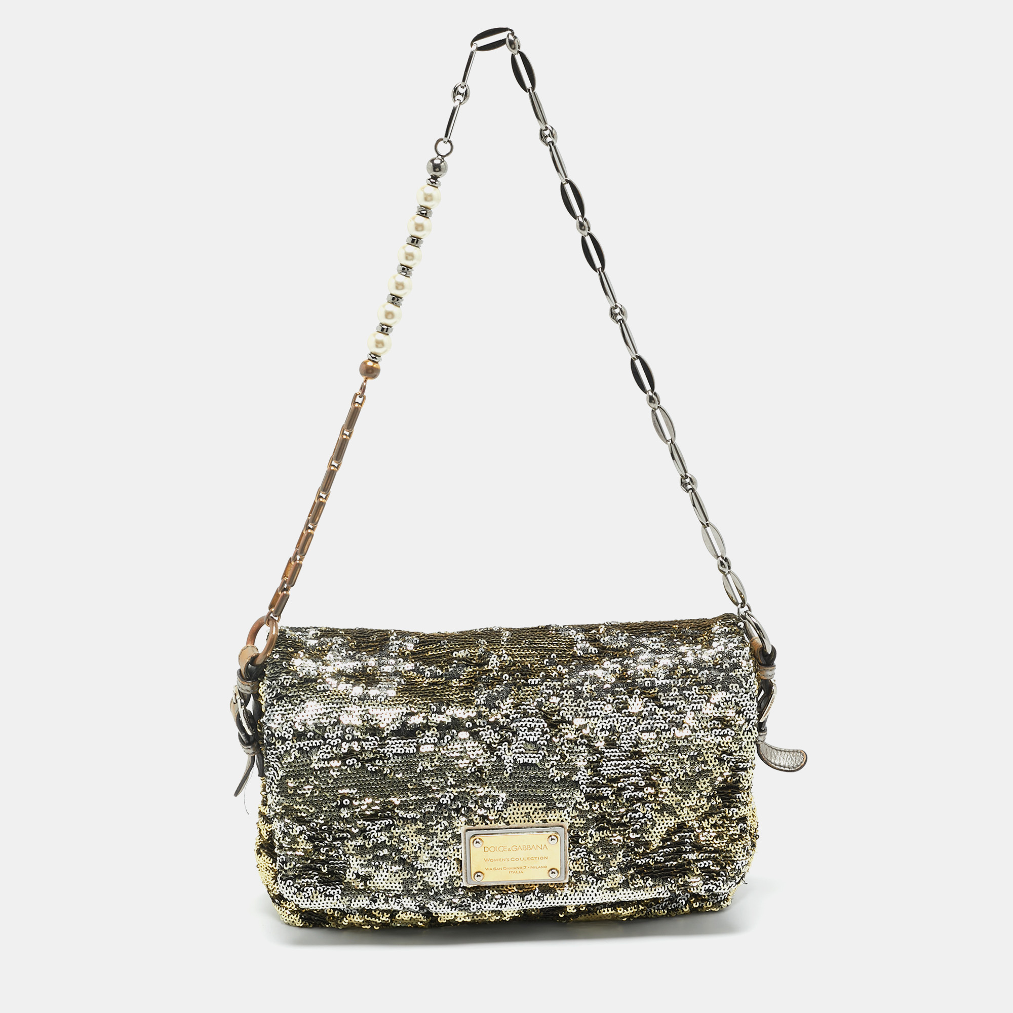 

Dolce & Gabbana Gold/Silver Sequin and Leather Miss Charles Shoulder Bag