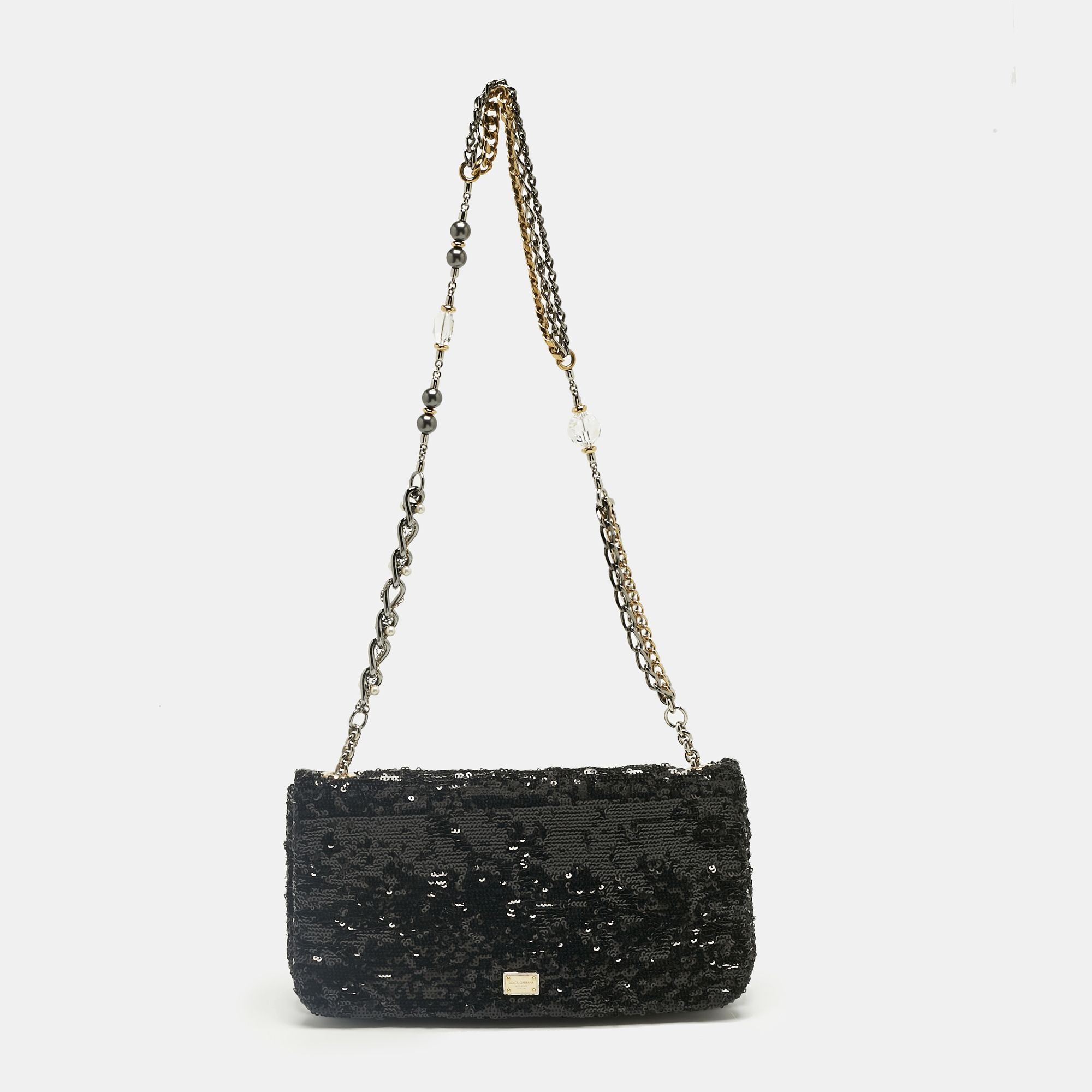 Pre-owned Dolce & Gabbana Black Sequins Miss Charles Shoulder Bag
