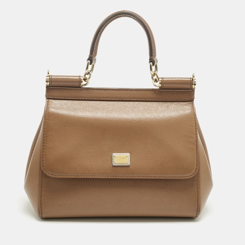 

Dolce & Gabbana Brown Leather Small Miss Sicily Top Handle Bag
