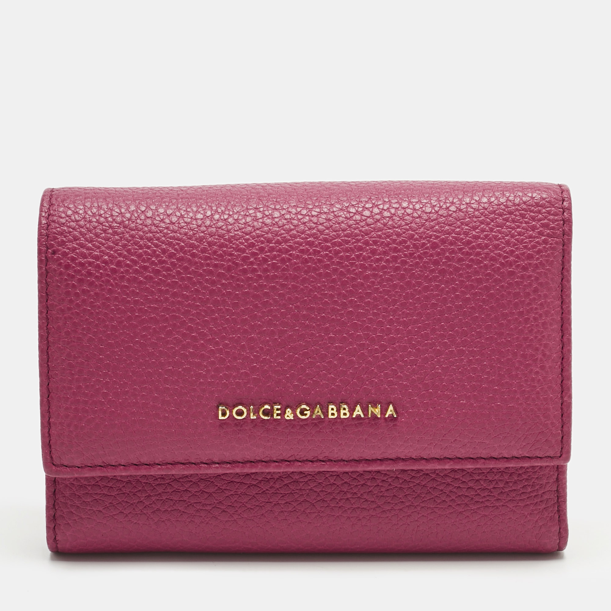 Pre-owned Dolce & Gabbana Pink Leather Logo Trifold Wallet