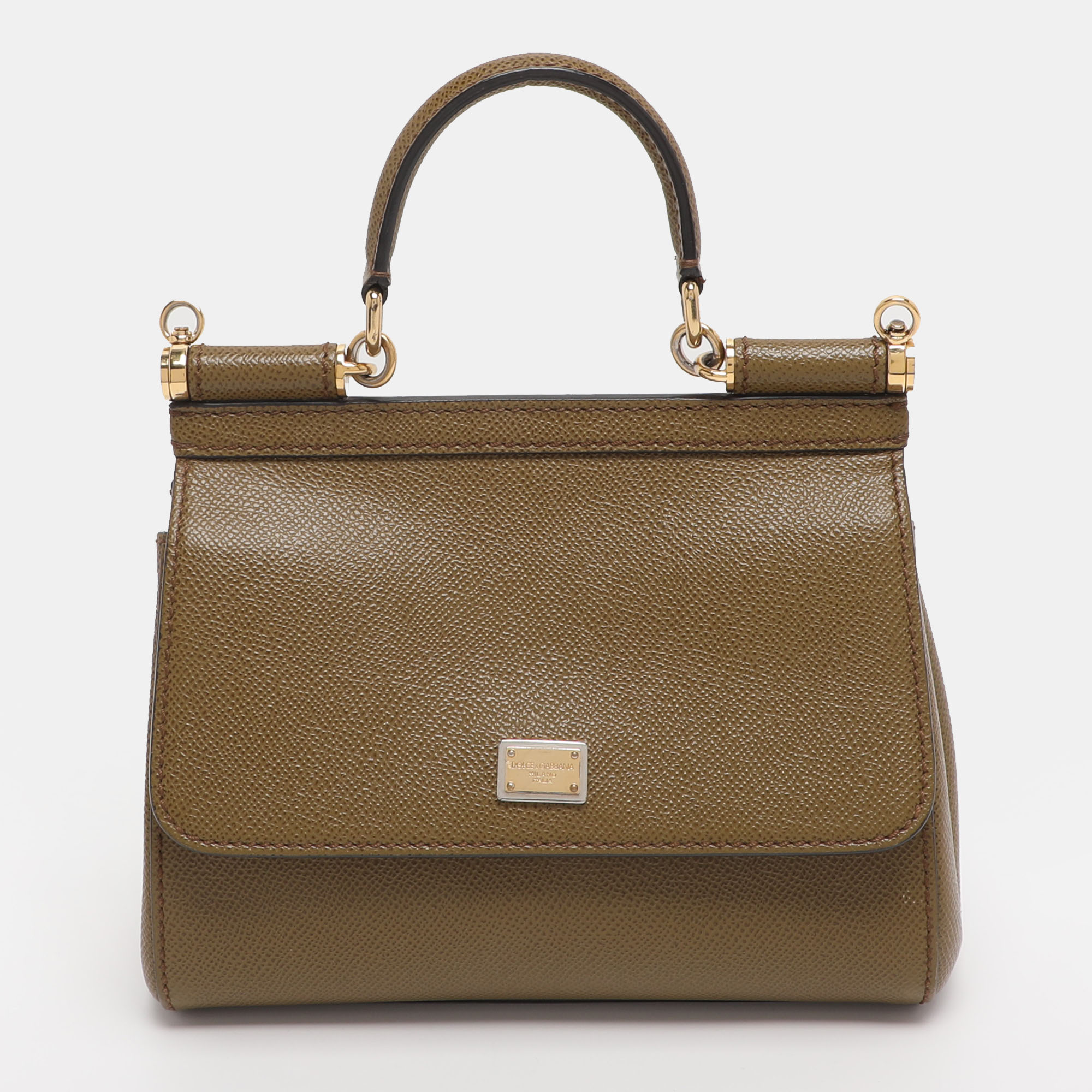 Pre-owned Dolce & Gabbana Avocado Lizard Embossed Leather Small Miss Sicily Top Handle Bag In Green