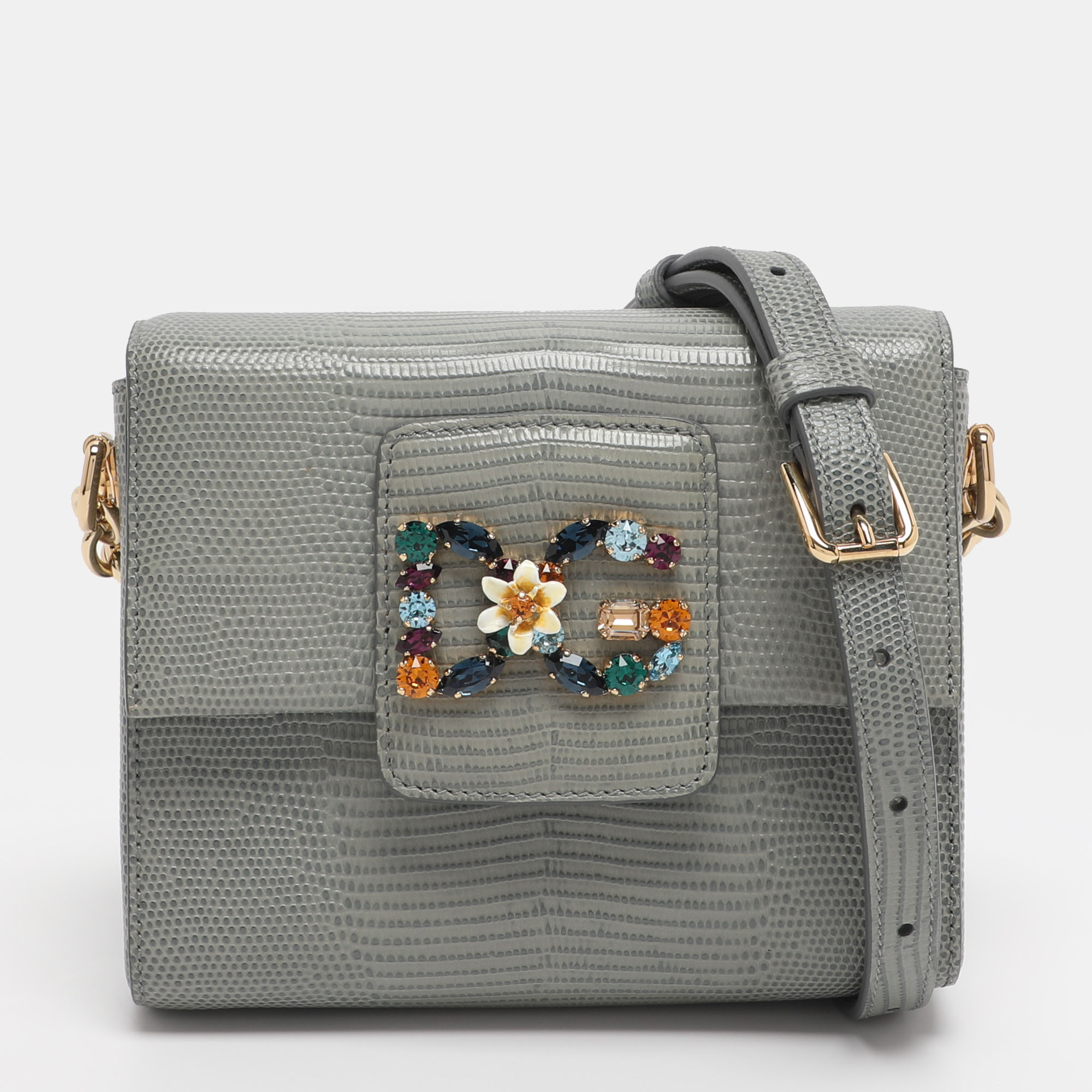 

Dolce & Gabbana Grey Lizard Embossed Leather DG Millennials Shoulder Bag