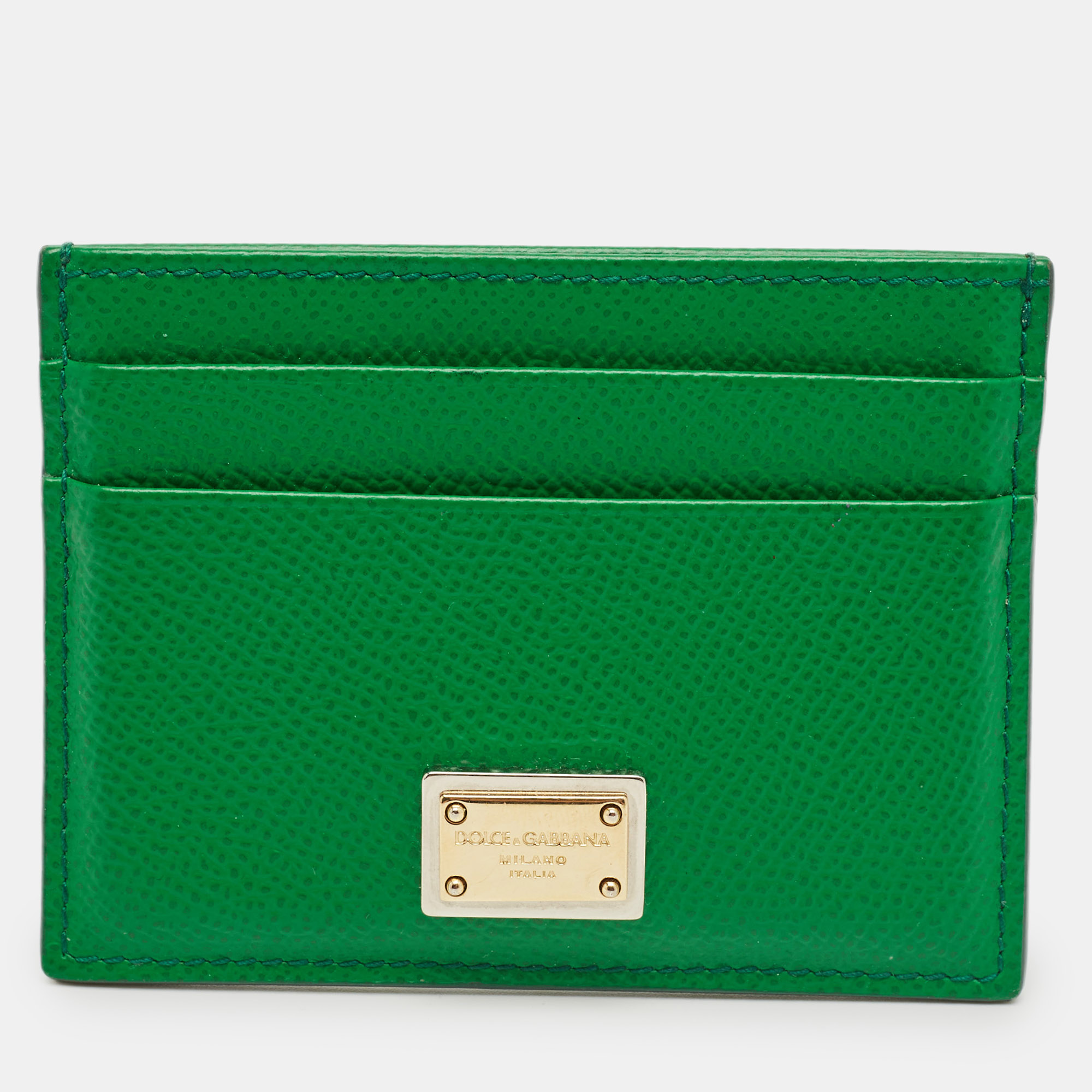 Pre-owned Dolce & Gabbana Green Leather Logo Card Holder