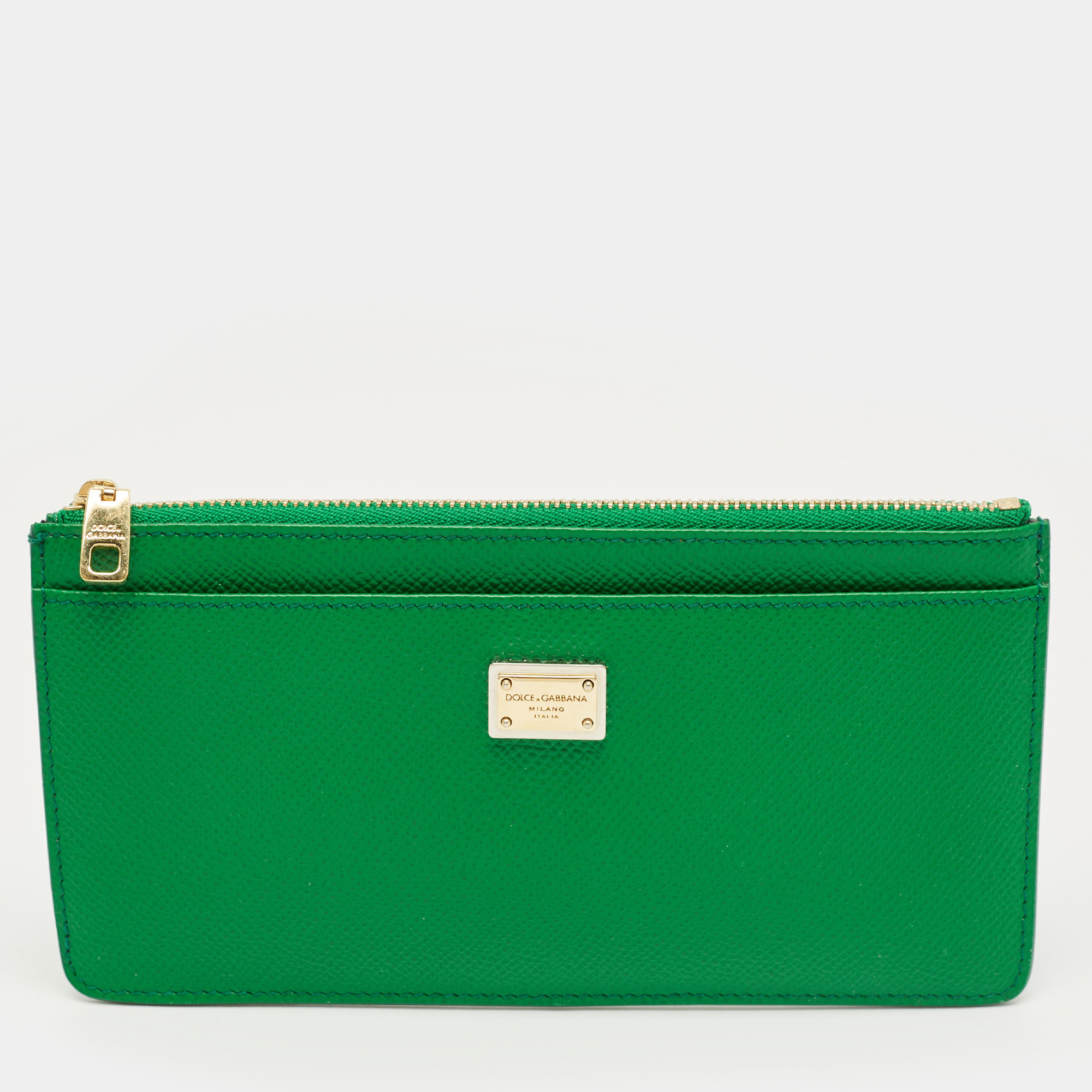 

Dolce & Gabbana Green Leather Logo Zip Long Wallet