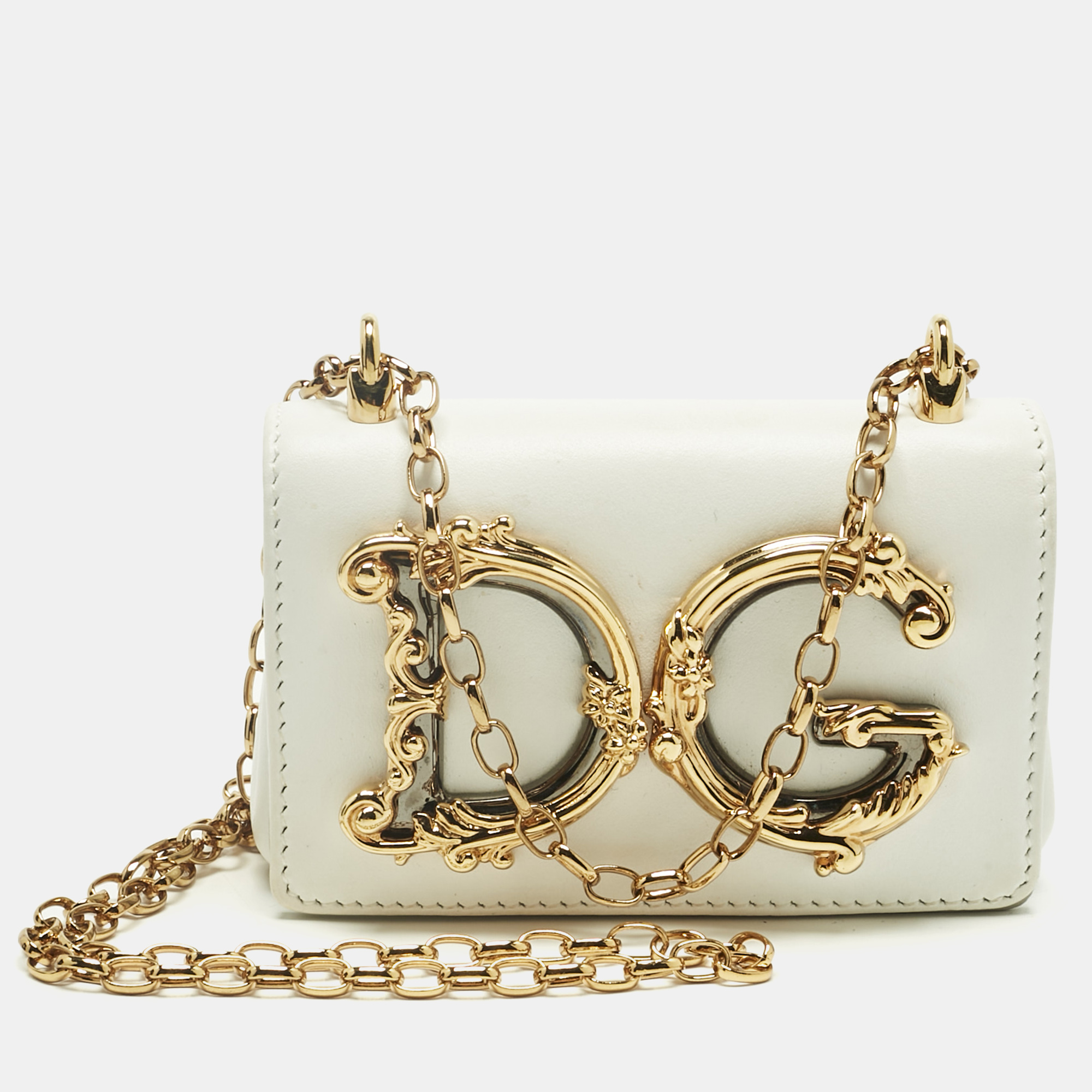 

Dolce & Gabbana White Leather Micro DG Girls Crossbody Bag
