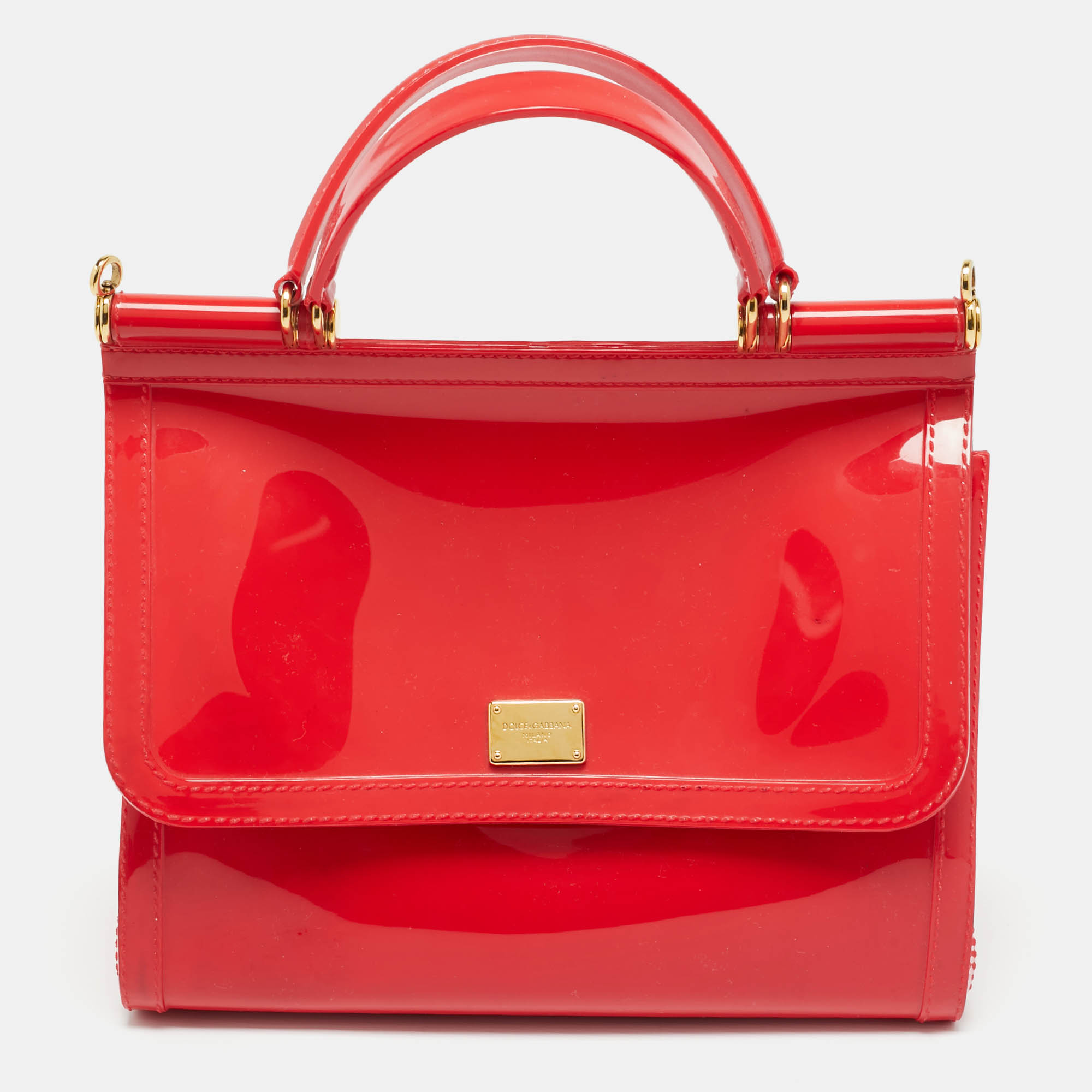 Dolce & Gabbana Red Rubber Miss Sicily Top Handle Bag