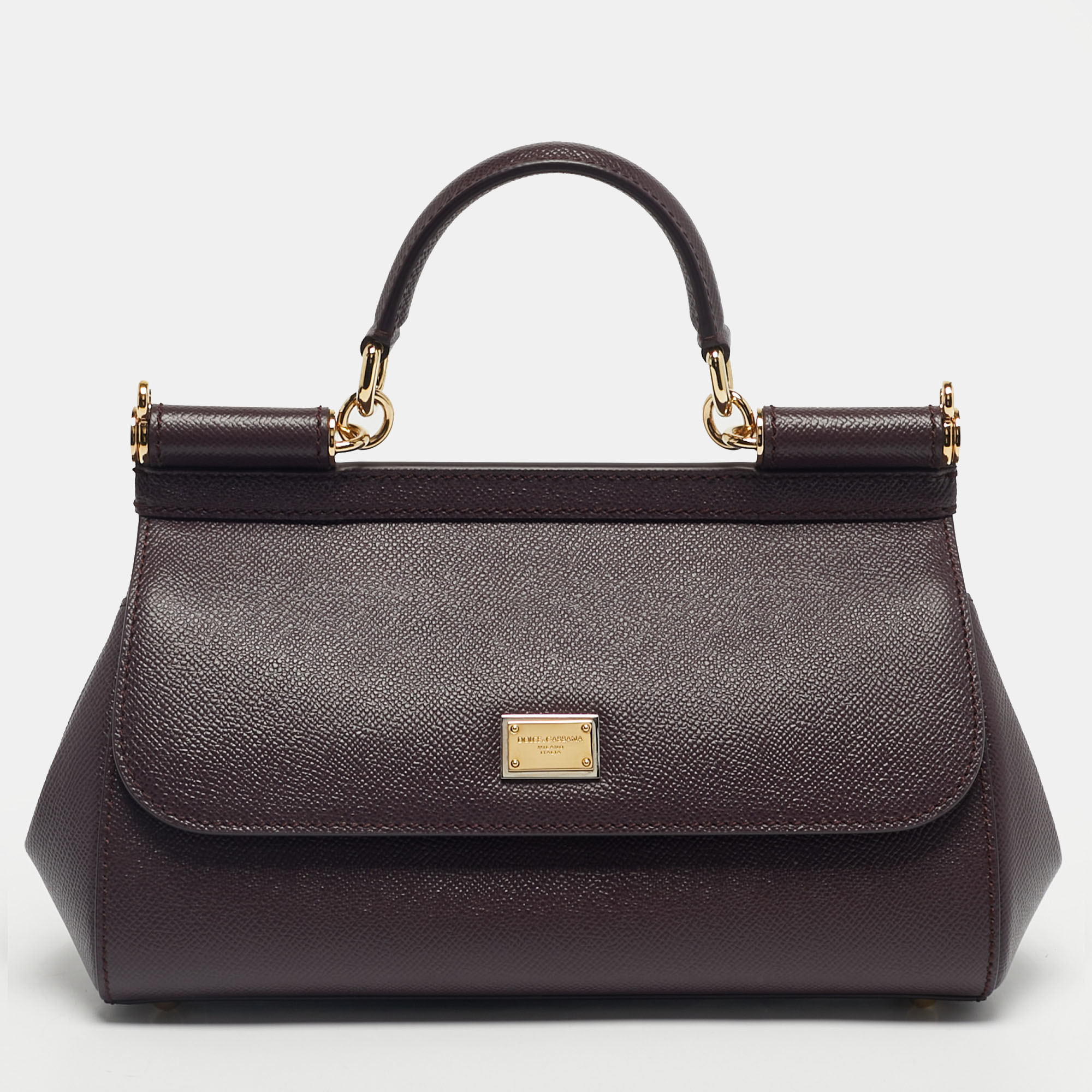 

Dolce & Gabbana Dark Purple Leather  Sicily Top Handle Bag