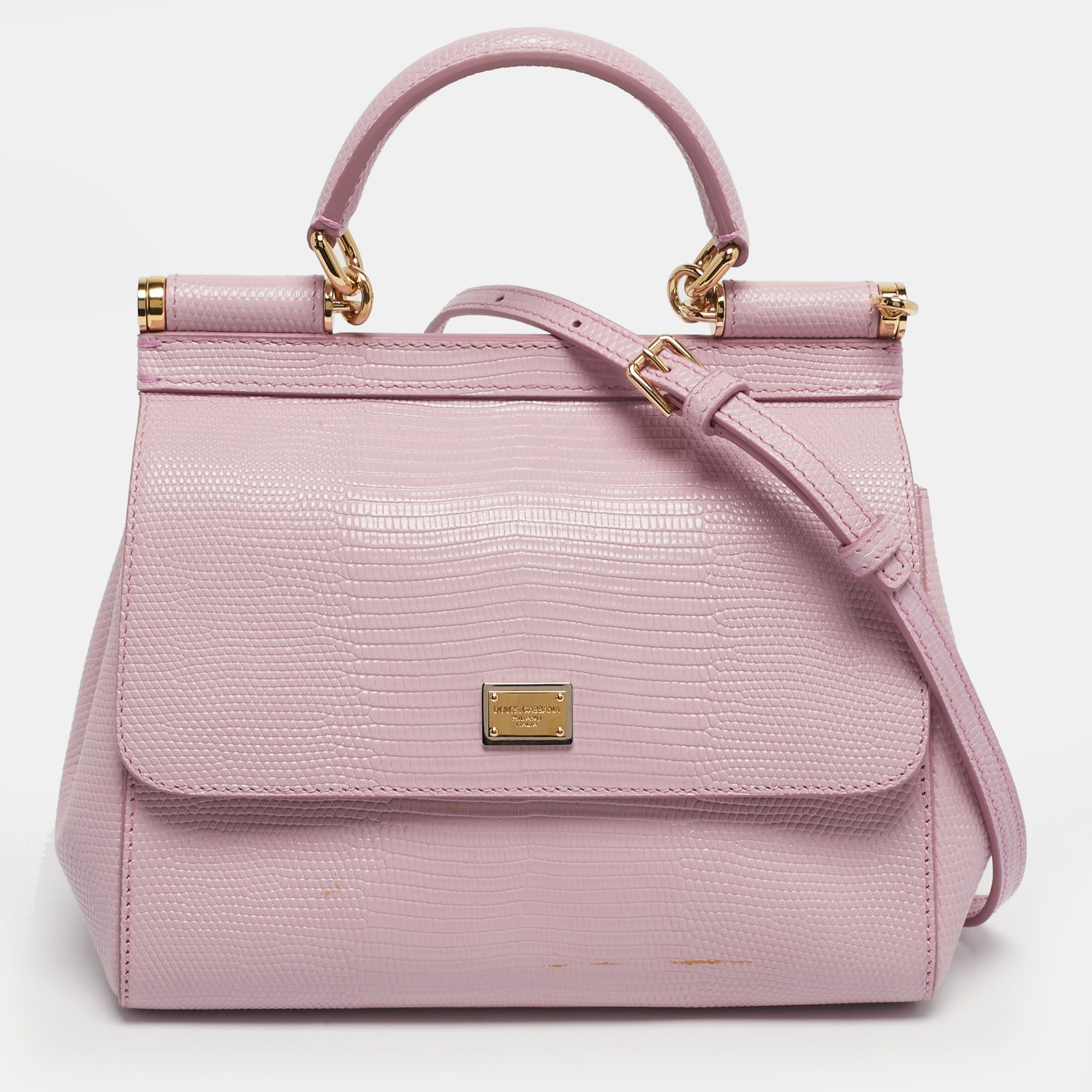 

Dolce & Gabbana Pink Lizard Embossed Leather  Miss Sicily Top Handle Bag