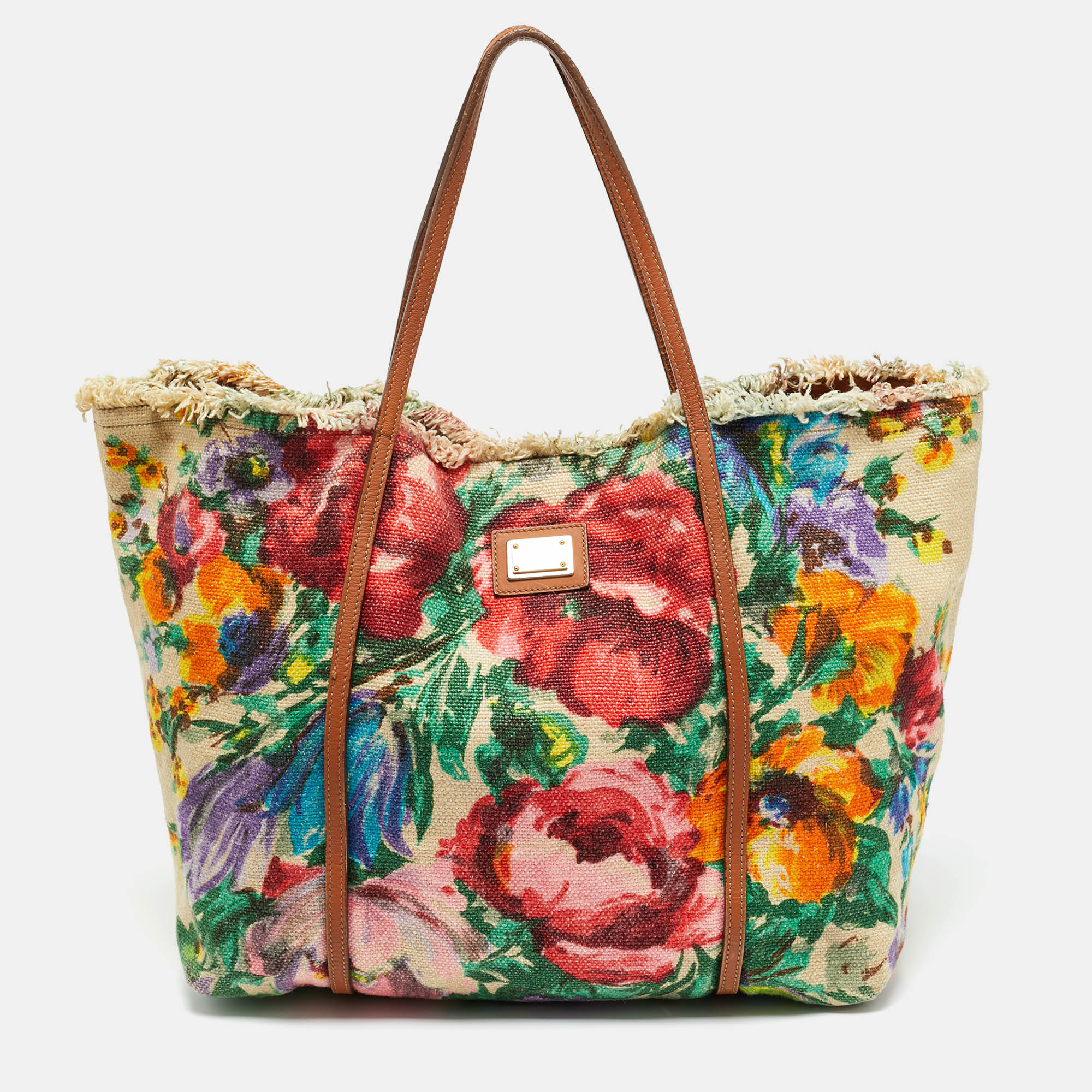 Pre-owned Dolce & Gabbana Multicolor Floral Canvas And Leather Tote