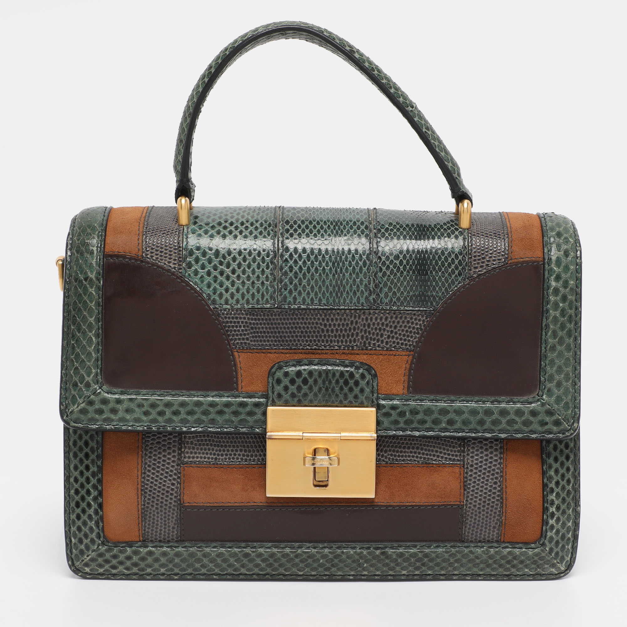 Pre-owned Dolce & Gabbana Multicolor Leather And Lizard Embossed Leather Rosalia Top Handle Bag