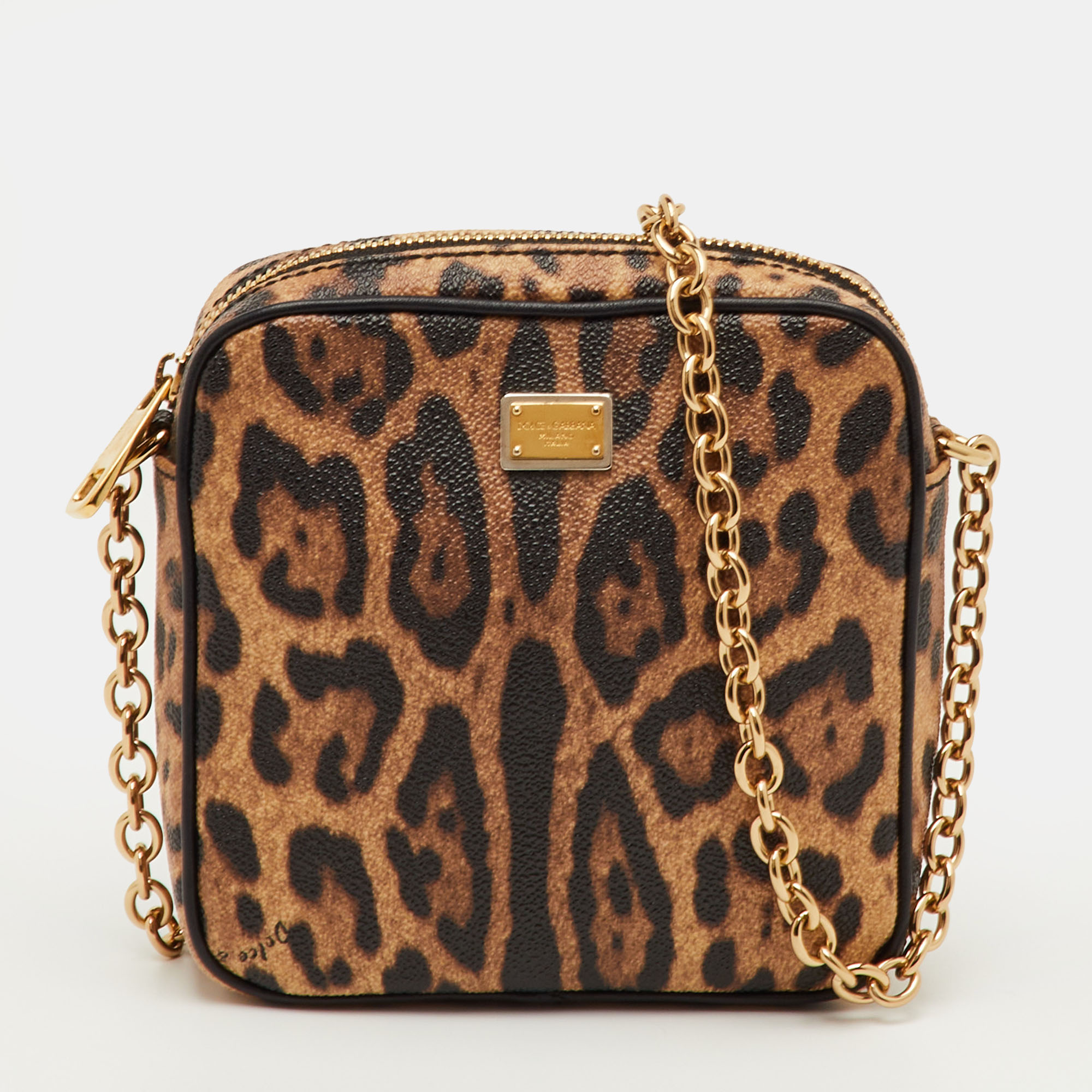 

Dolce & Gabbana Brown/Beige Leopard Print Coated Canvas Chain Bag