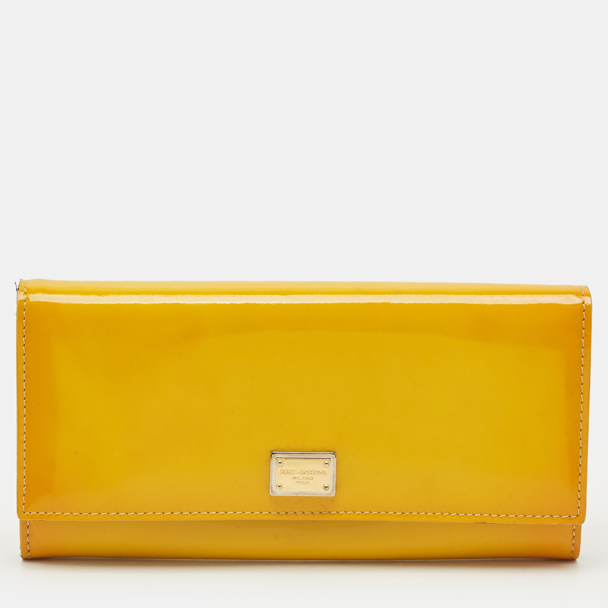 

Dolce & Gabbana Yellow Patent Leather Flap Continental Wallet