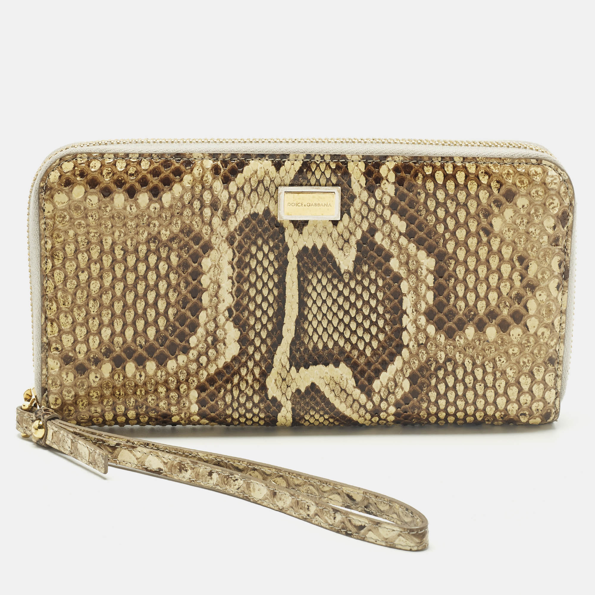 Click to view more detailed imagery on our partner's website Pre-owned Dolce & Gabbana Cream/black Python Continental Wristlet Wallet In White