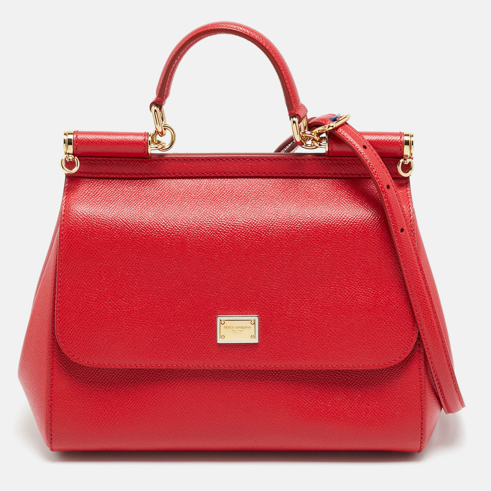 Click to view more detailed imagery on our partner's website Pre-owned Dolce & Gabbana Miss Sicily Medium Red Leather Top Handle Bag