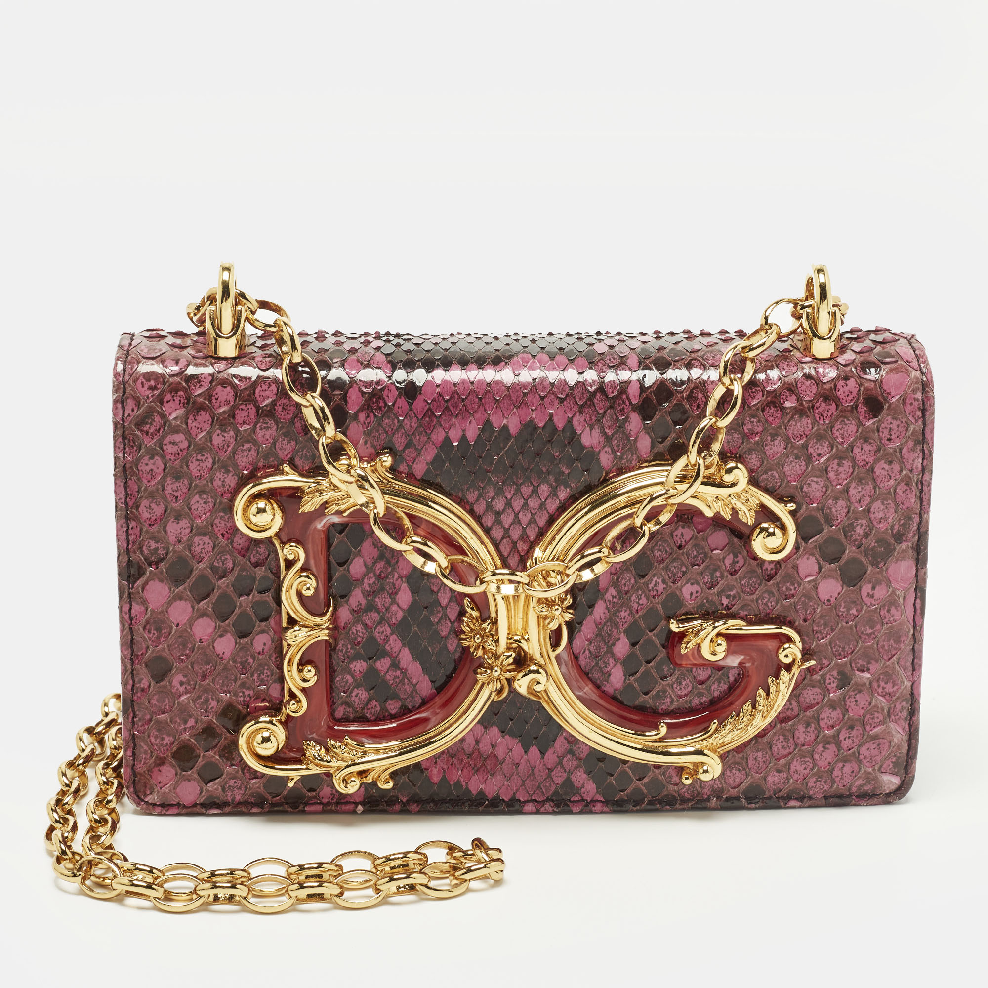 

Dolce & Gabbana DG Girls Pink/Black Python Chain Shoulder Bag