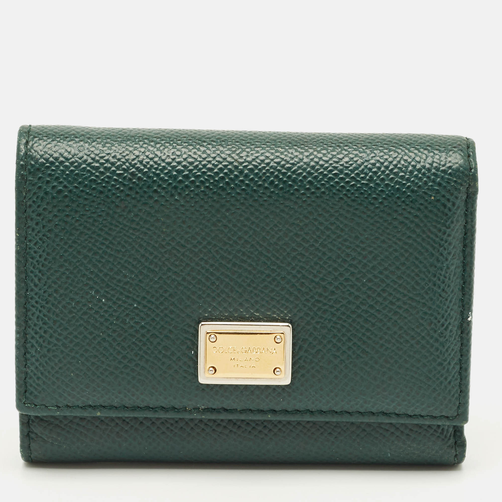 Pre-owned Dolce & Gabbana Green Leather Trifold Wallet