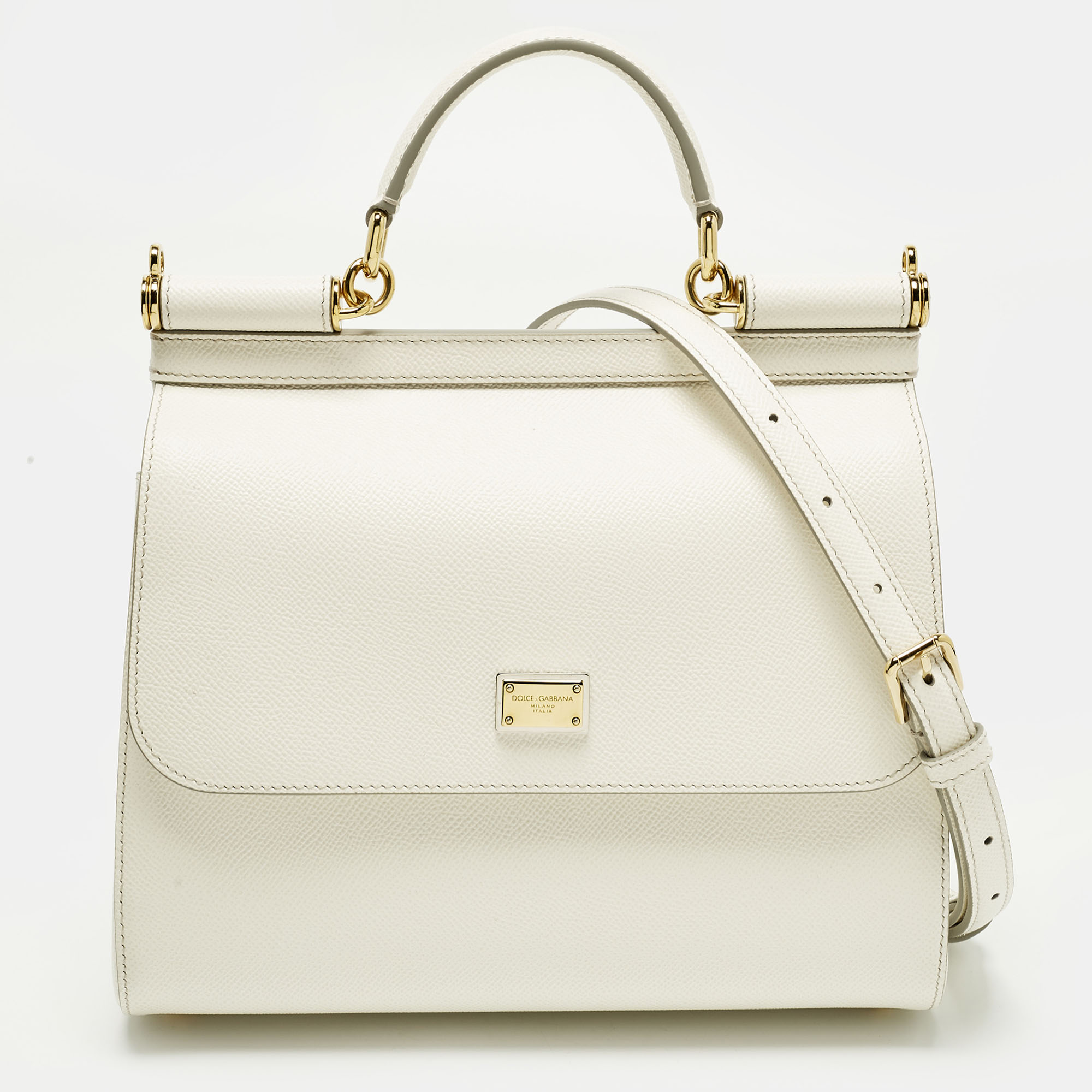 

Dolce & Gabbana Miss Sicily Medium Off White Leather Top Handle Bag