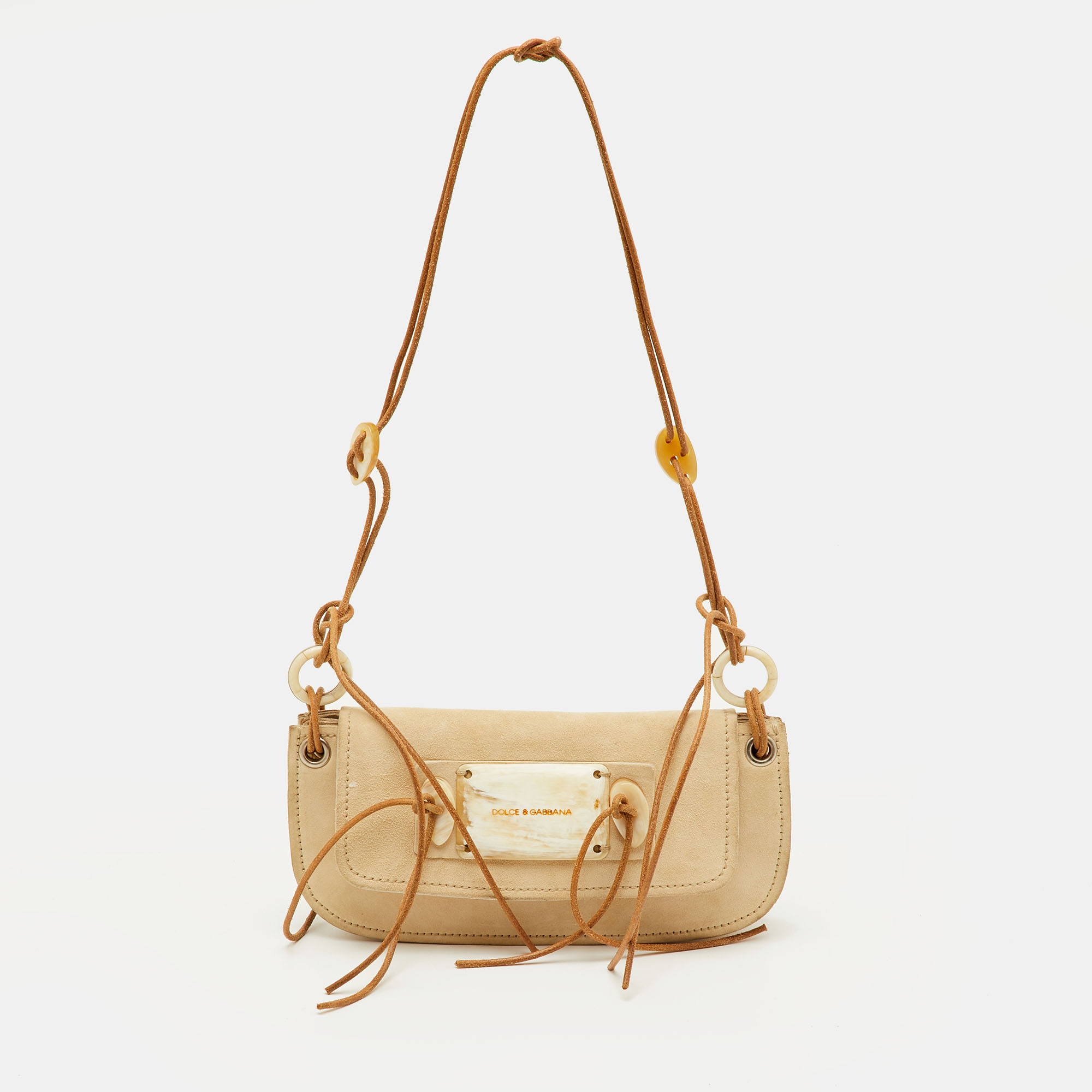 

Dolce & Gabbana Vintage Boho Chic Cream/Brown Suede Flap Shoulder Bag