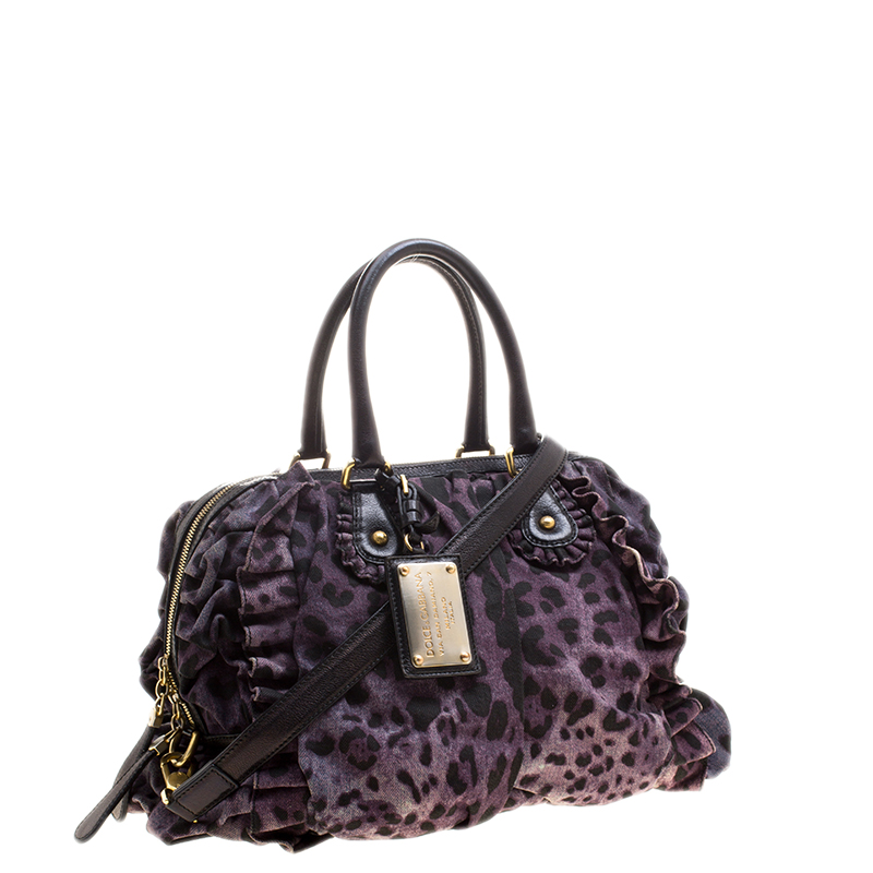 Dolce and Gabbana Purple Leopard Print Denim Miss Rouche Bag Dolce and ...