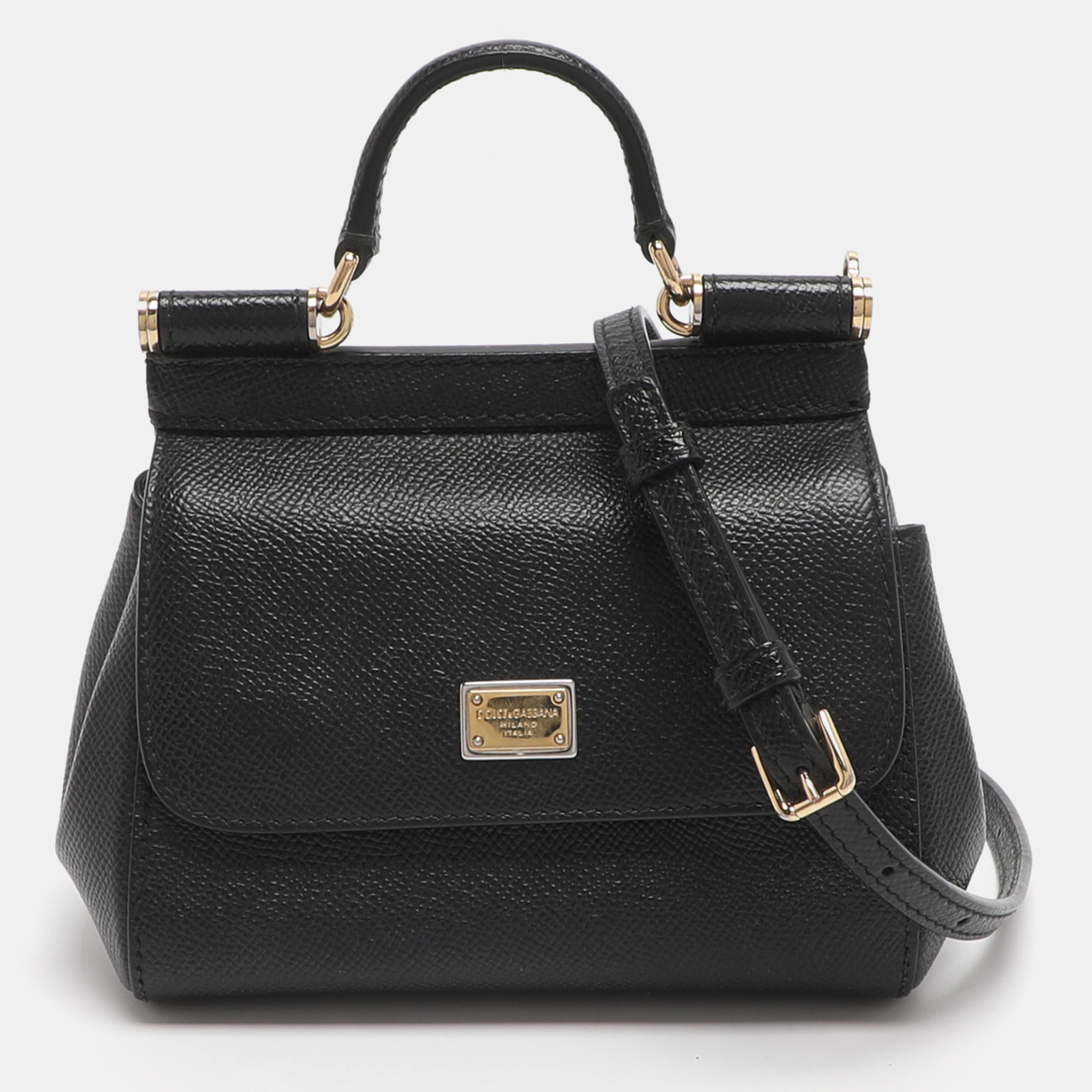 

Dolce & Gabbana Miss Sicily Mini Black Leather Top Handle Bag