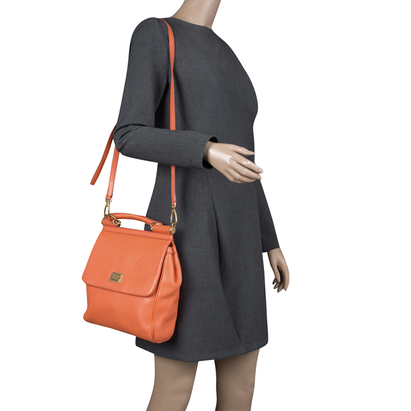

Dolce and Gabbana Orange Leather Medium Miss Sicily Top Handle Bag
