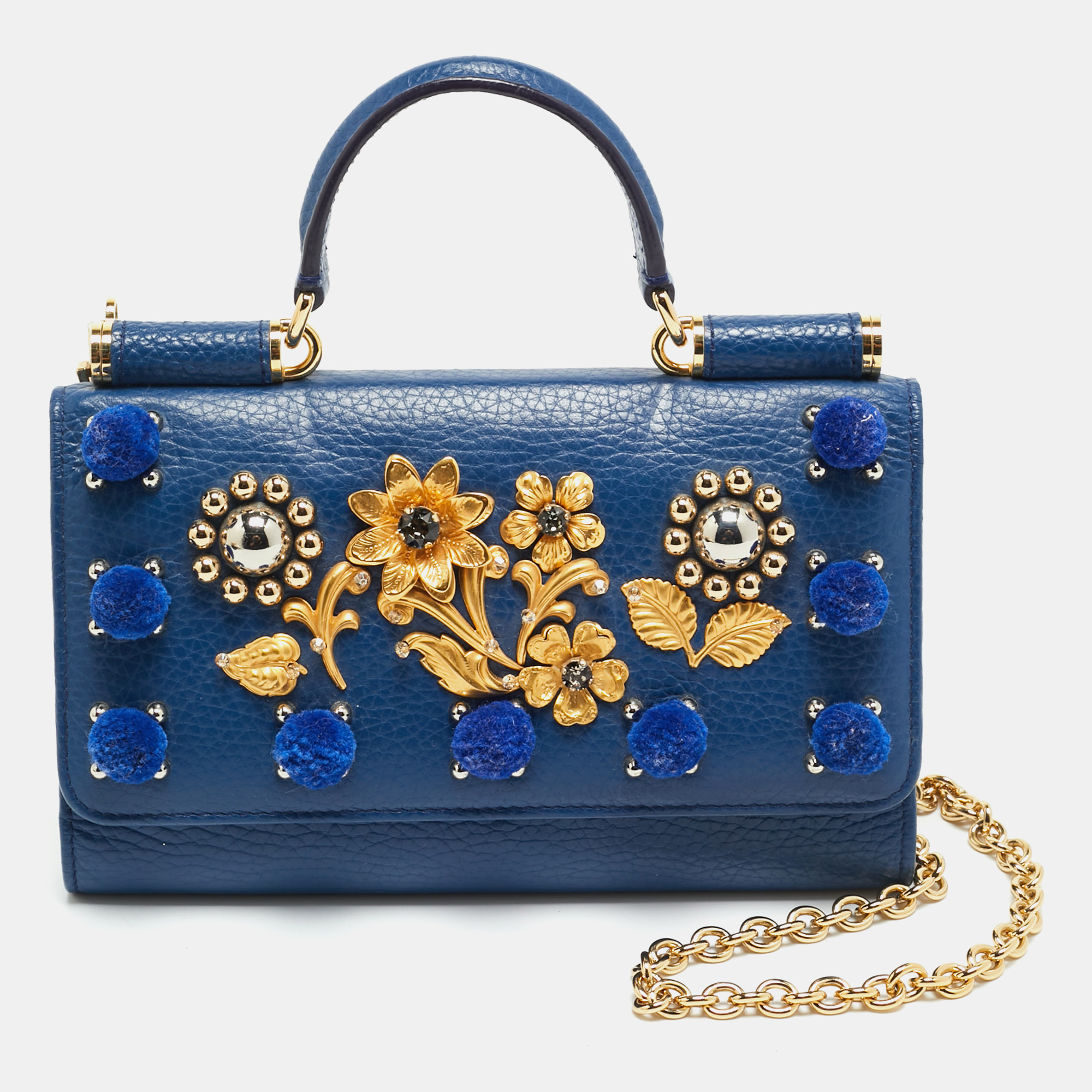 

Dolce & Gabbana Miss Sicily Von Embellished Blue Leather Wallet On Chain