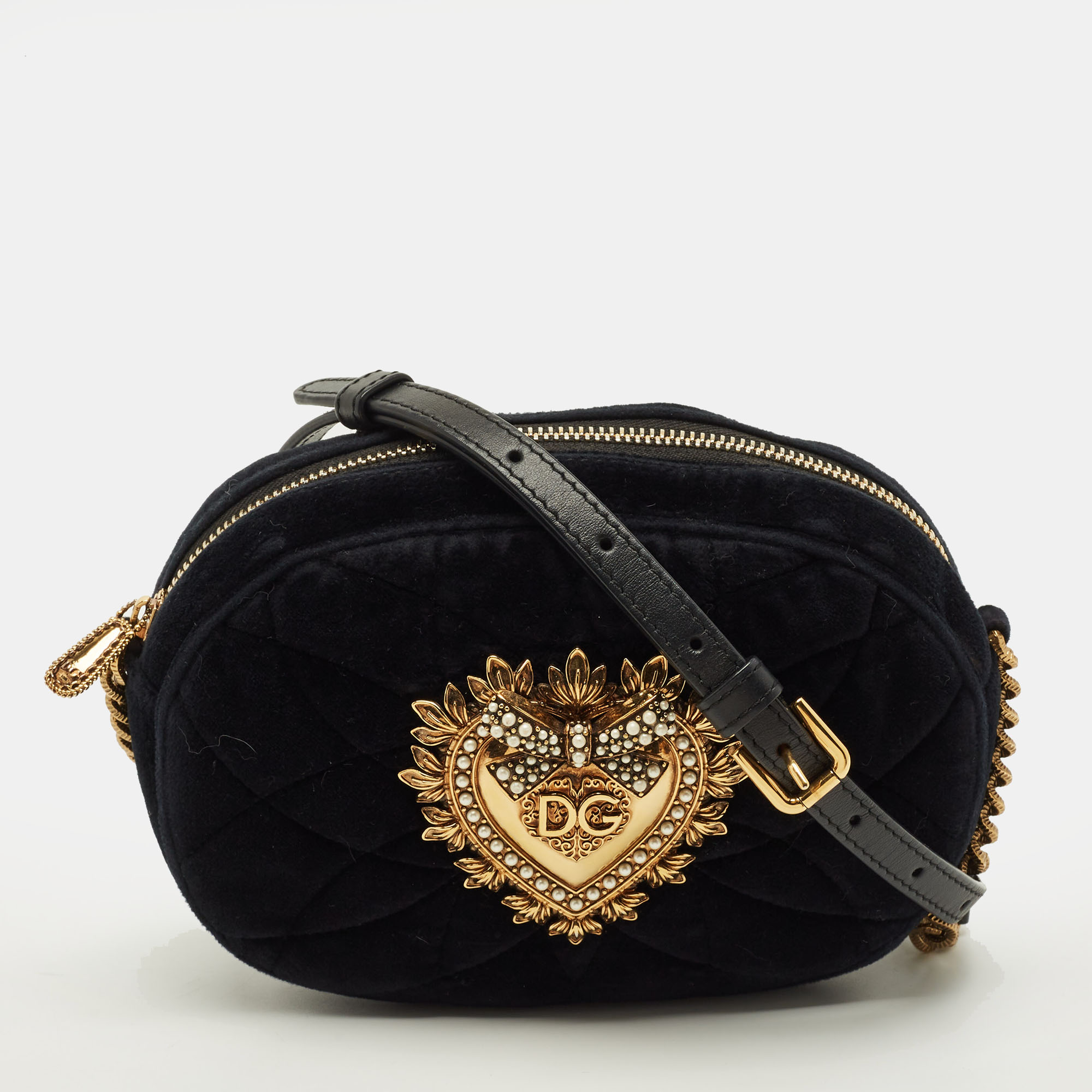 

Dolce & Gabbana Devotion Camera Black Matelassé Velvet Crossbody Bag