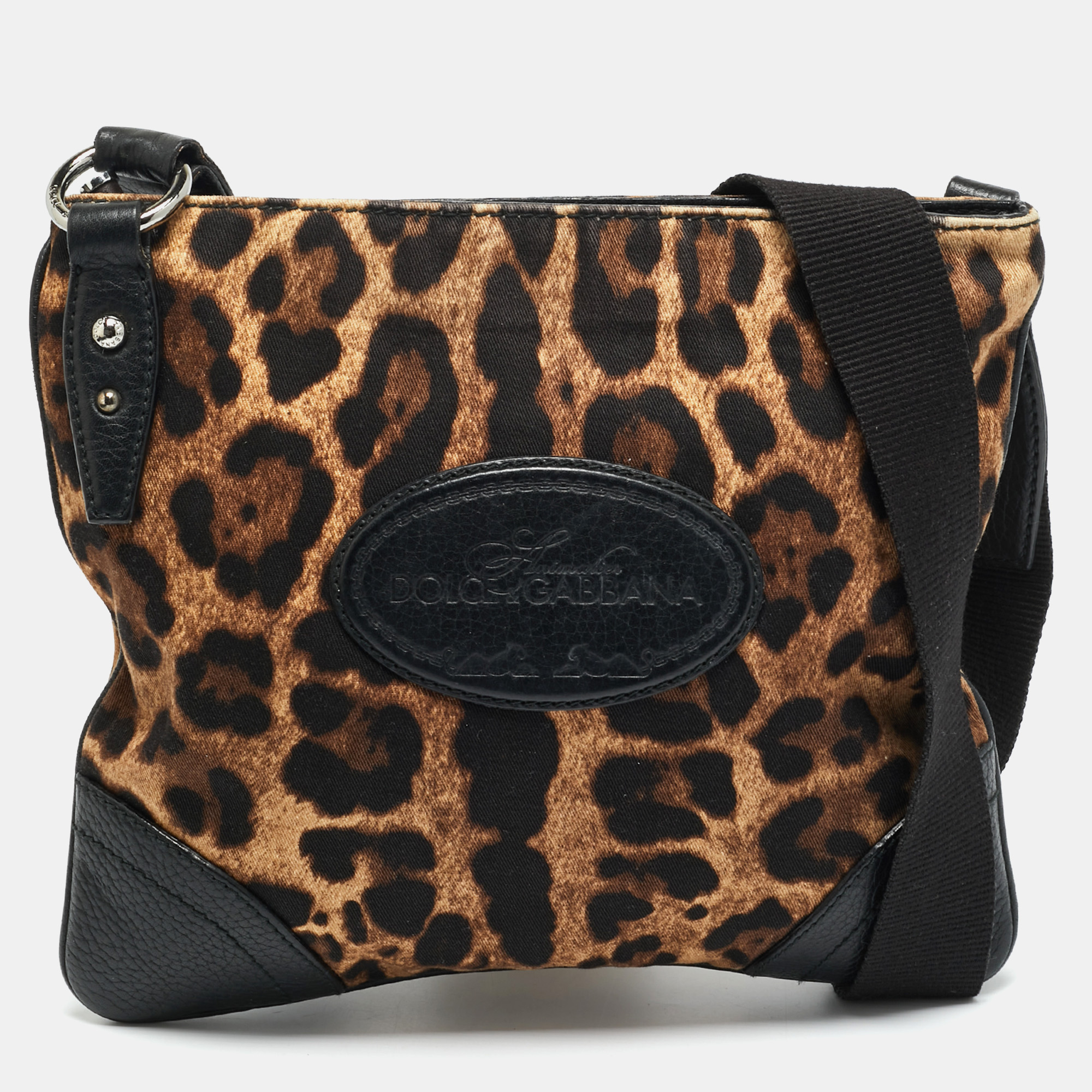 

Dolce & Gabbana Animalier Brown Fabric and Leather Flat Messenger Bag