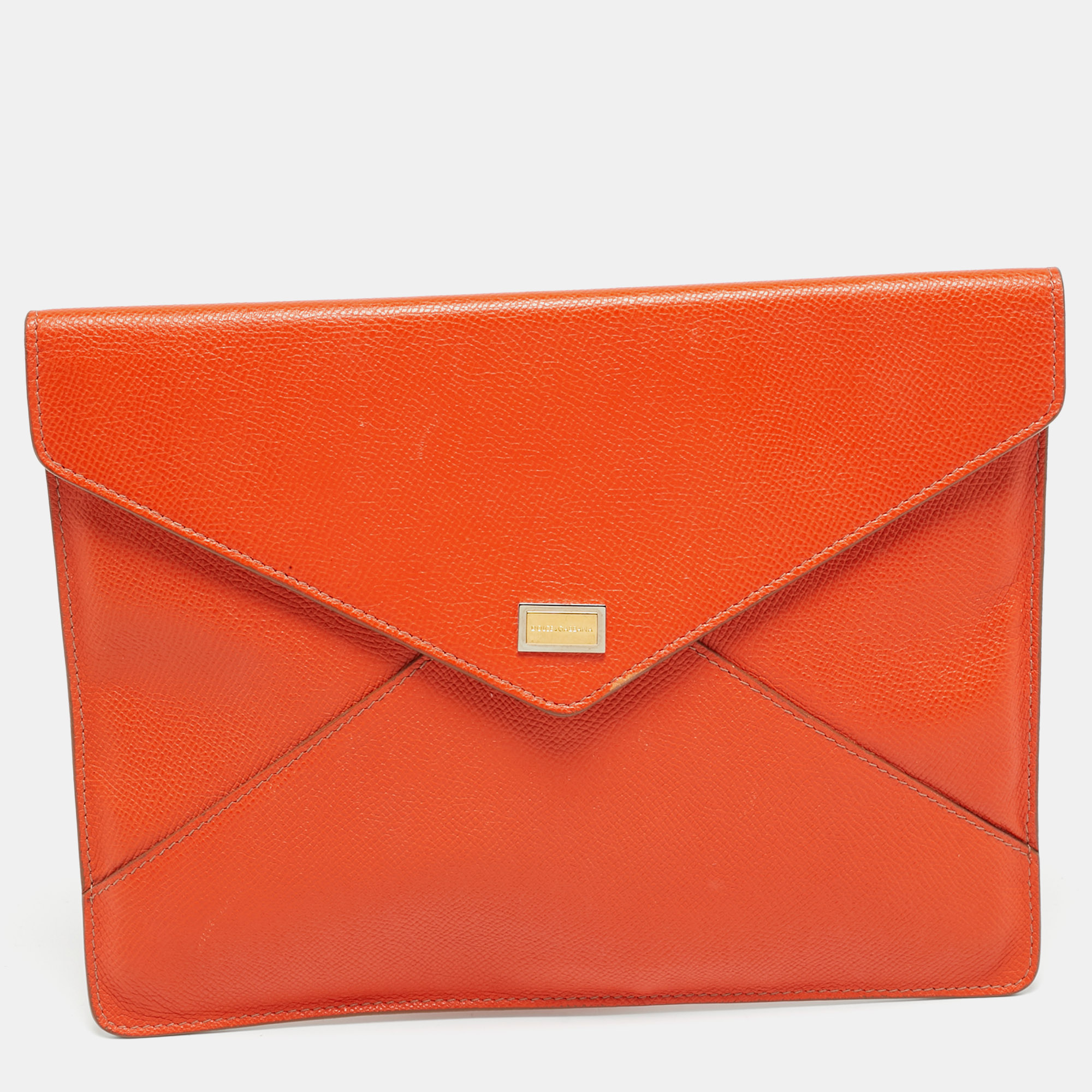 

Dolce & Gabbana Orange Leather Envelope Clutch