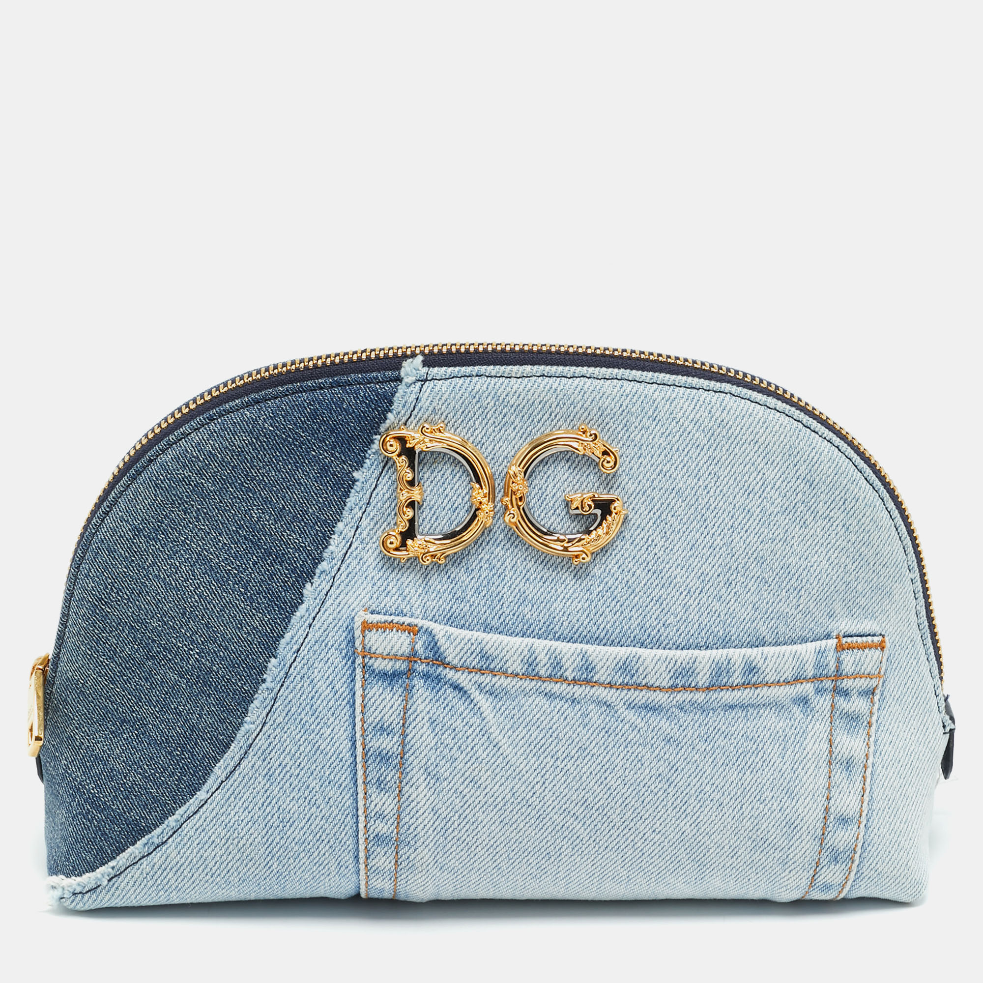 

Dolce & Gabbana DG Girls Blue Patchwork Denim Make-Up Bag