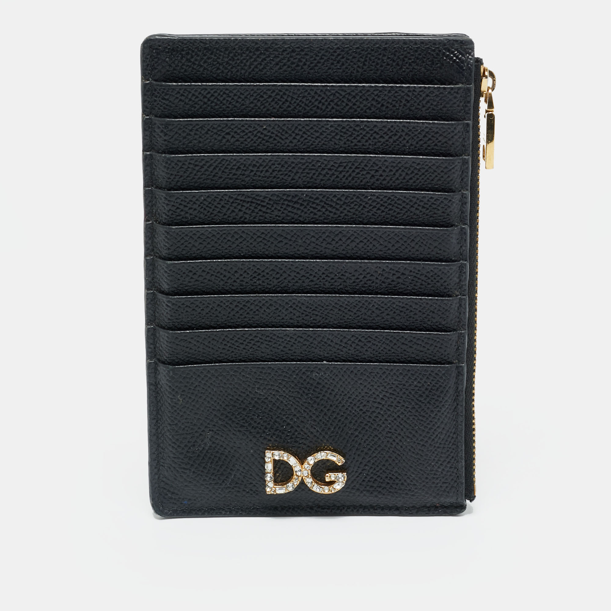 

Dolce & Gabbana DG Crystal Logo Black Leather Zip Card Holder