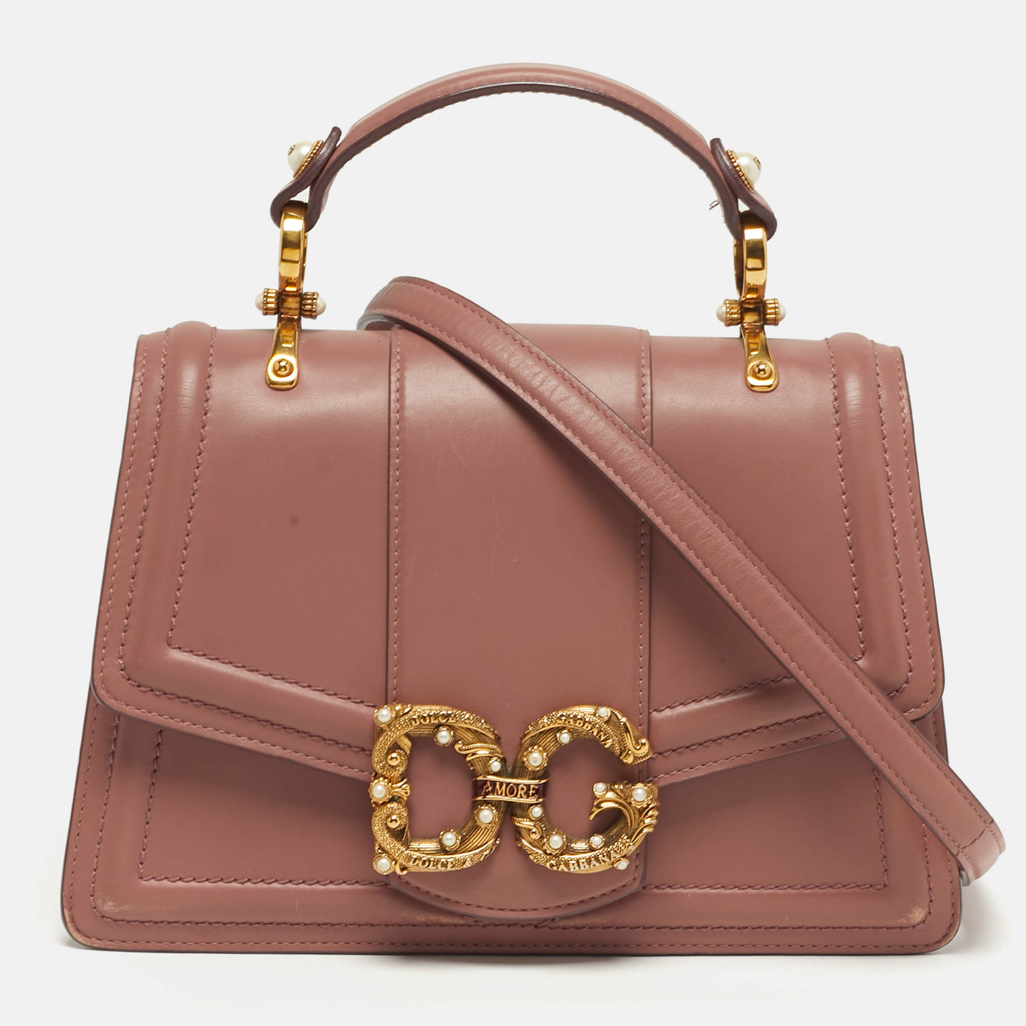 

Dolce & Gabbana DG Amore Pink Leather Top Handle Bag