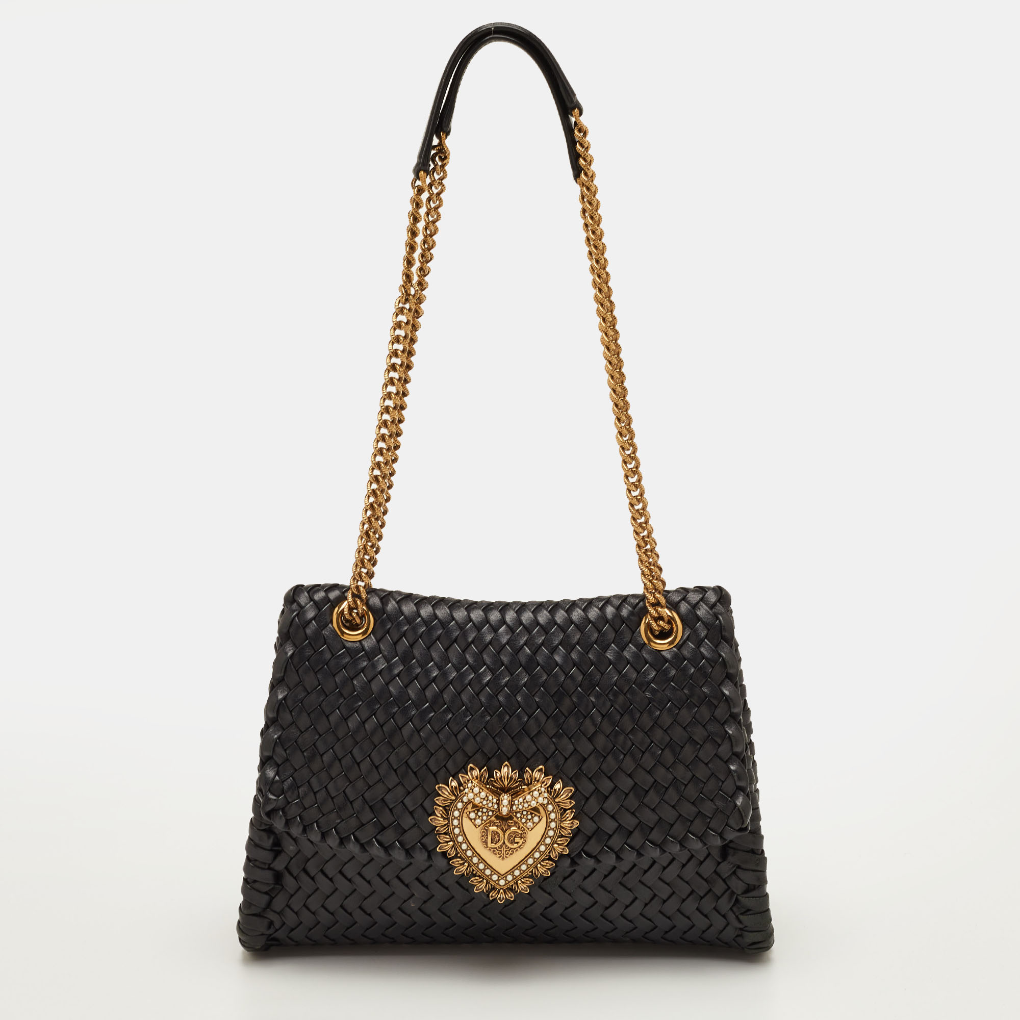 

Dolce & Gabbana Devotion Black Woven Leather Flap Shoulder Bag