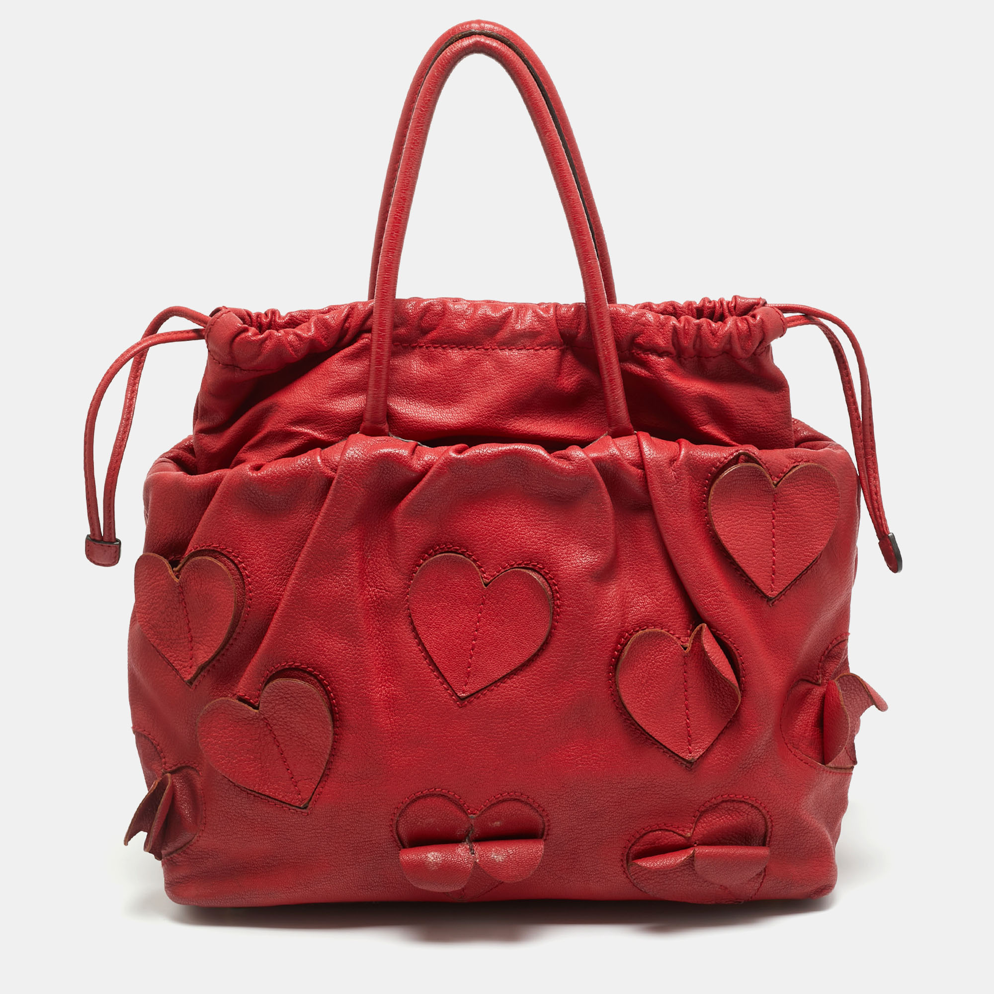 

Dolce & Gabbana Heart Applique Red Leather Drawstring Tote