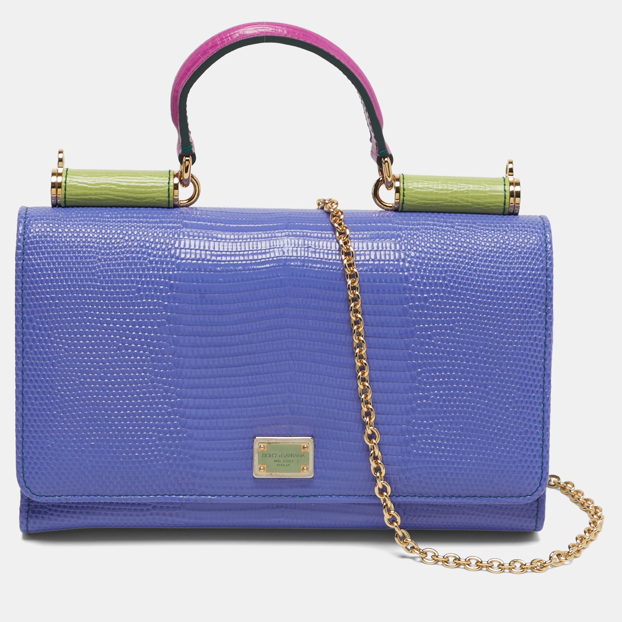 

Dolce & Gabbana Miss Sicily Von Multicolor Lizard Embossed Leather Wallet on Chain