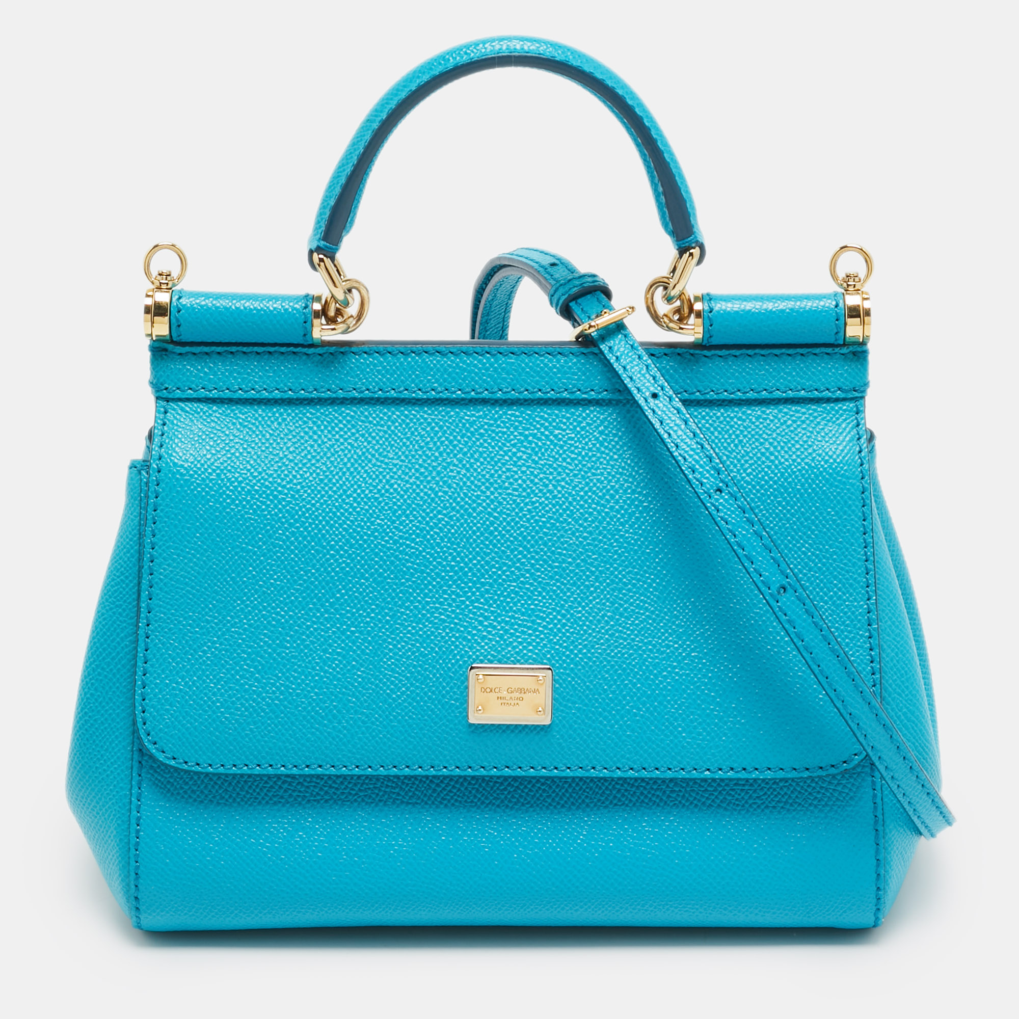 

Dolce & Gabbana Miss Sicily  Turquoise Blue Leather Top Handle Bag