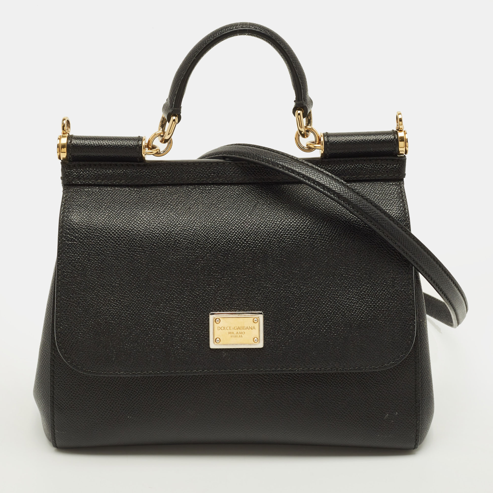 

Dolce & Gabbana Miss Sicily  Black Leather Top Handle Bag